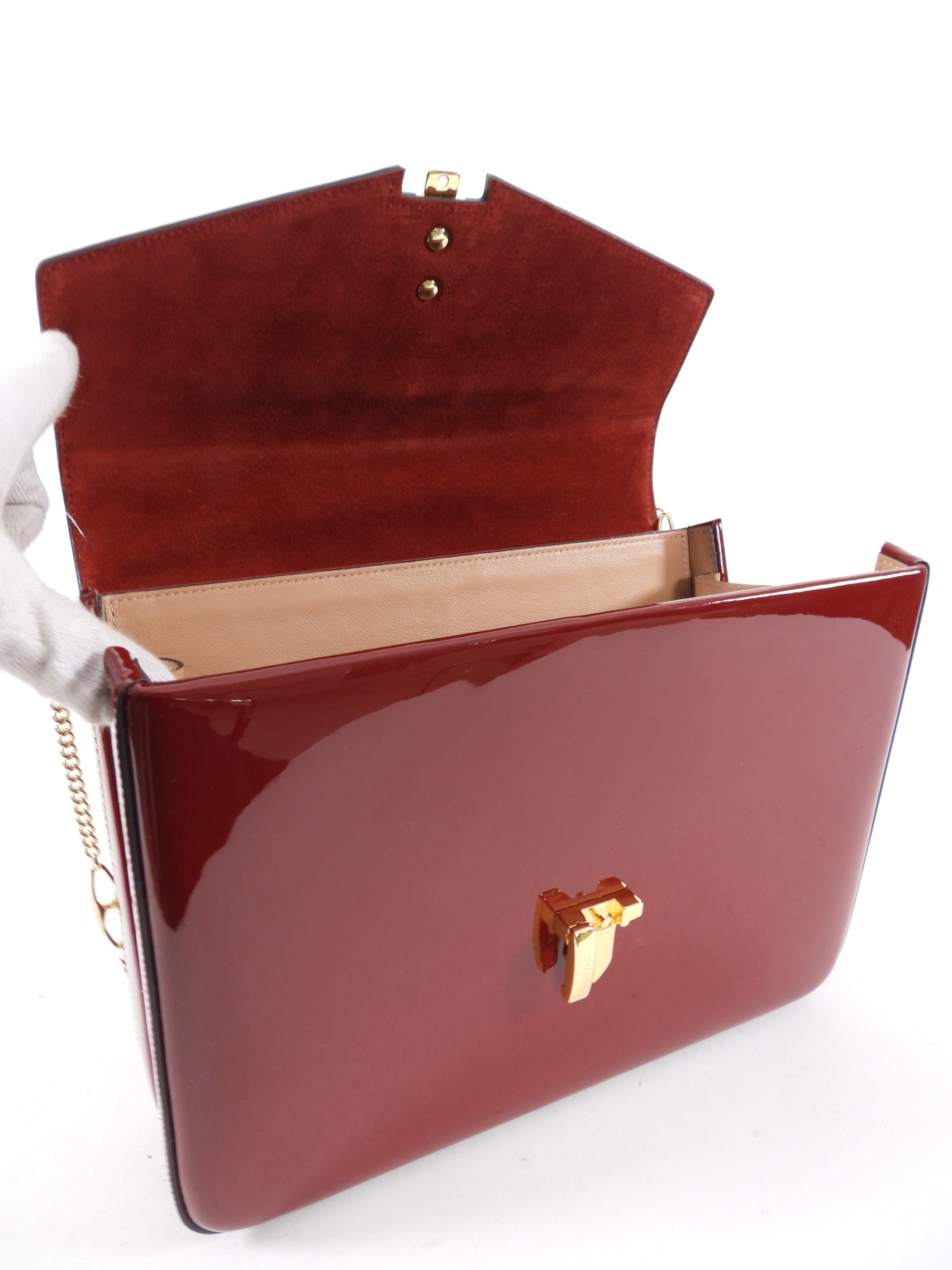 Gucci 1969 Sylvie Small Red Patent Top Handle Two-Way Bag
