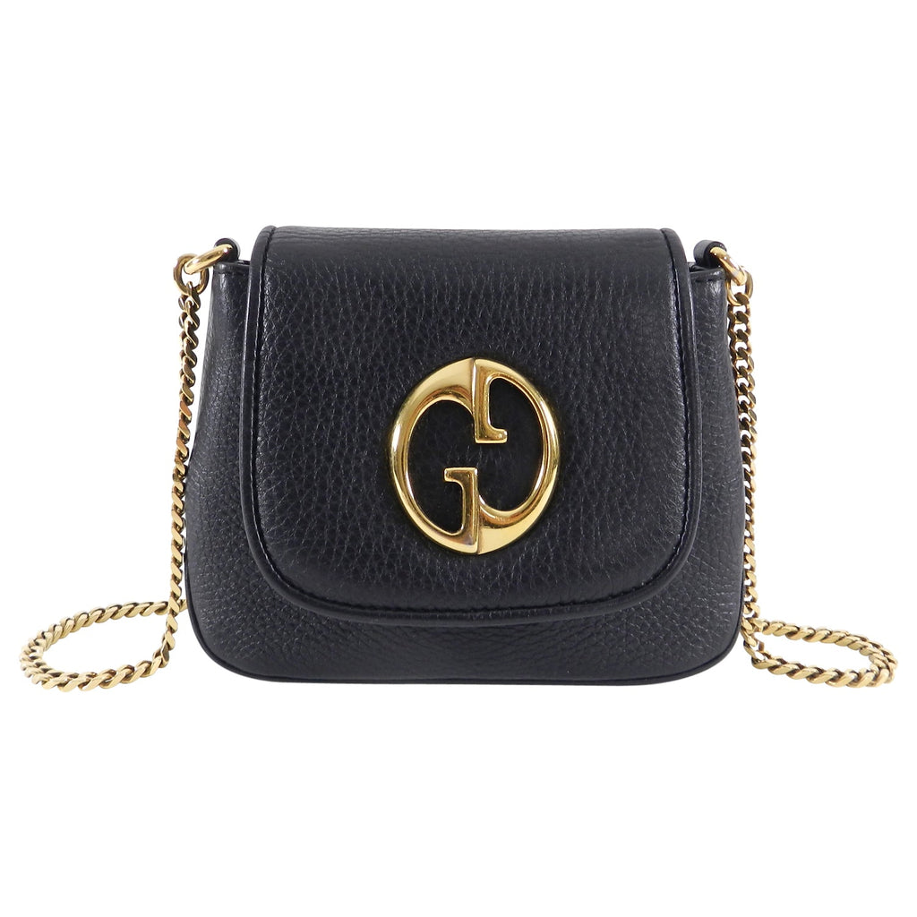 Gucci 1973 Black Small GG Logo Leather Crossbody Bag