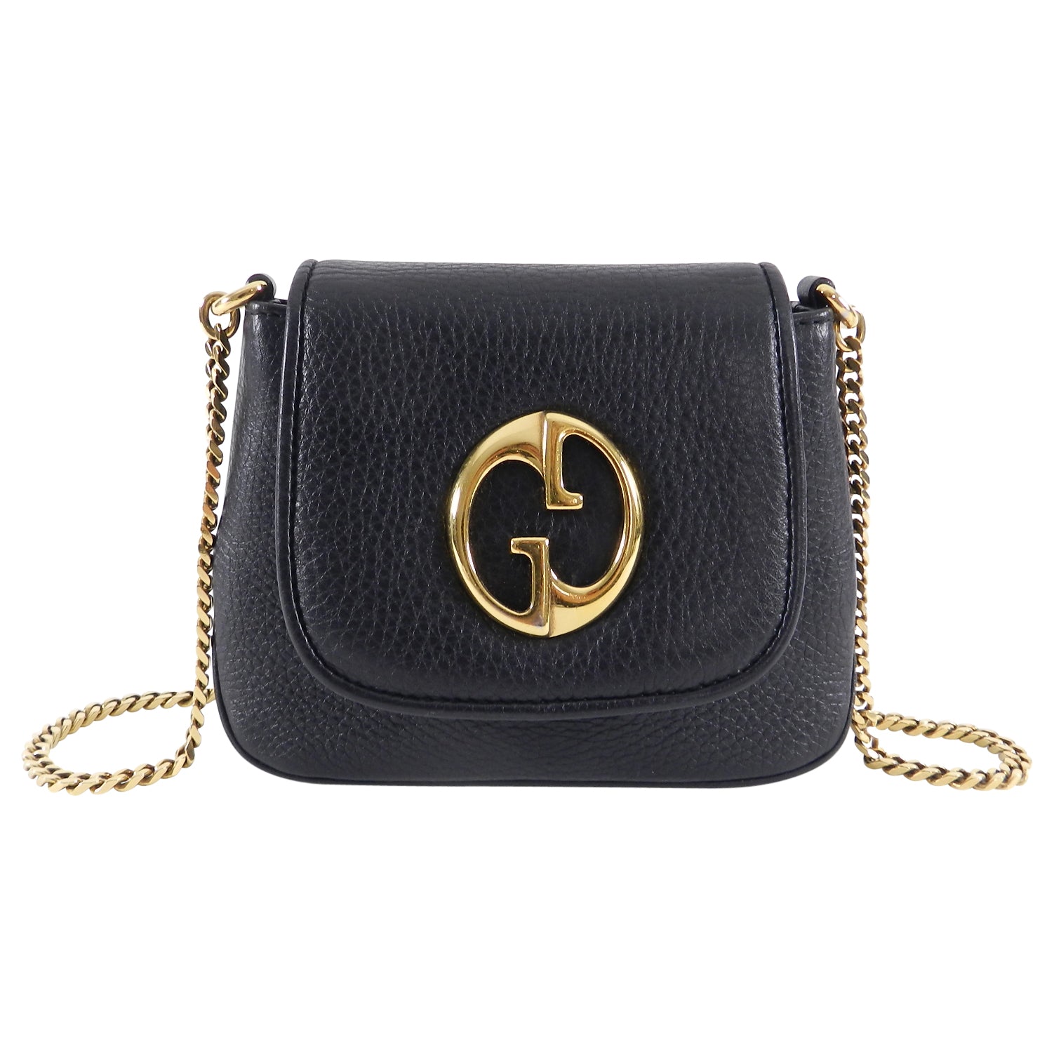 Gucci 1973 Black Small GG Logo Leather Crossbody Bag