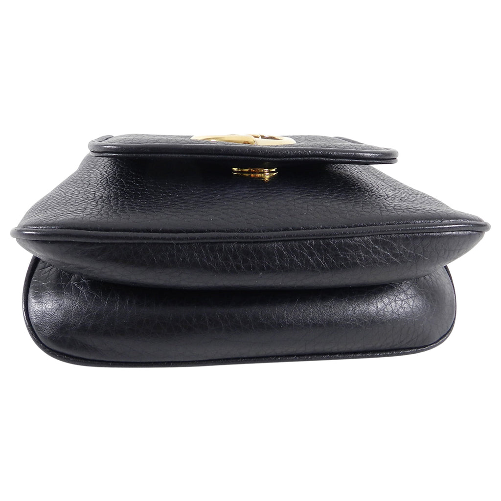 Gucci 1973 Black Small GG Logo Leather Crossbody Bag