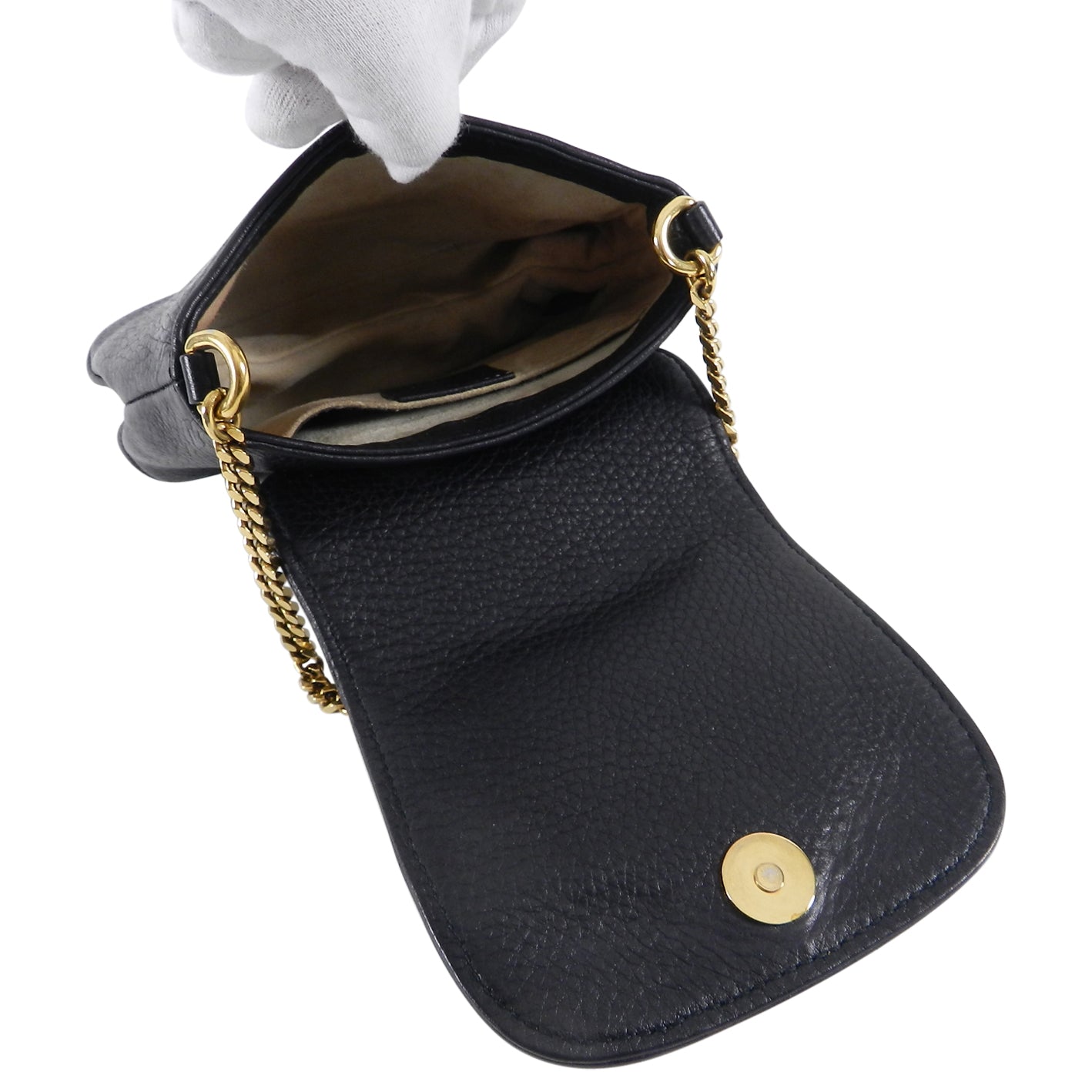 Gucci 1973 Black Small GG Logo Leather Crossbody Bag