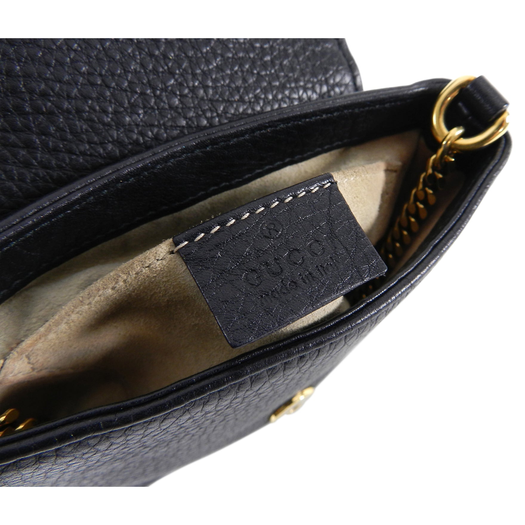 Gucci 1973 Black Small GG Logo Leather Crossbody Bag