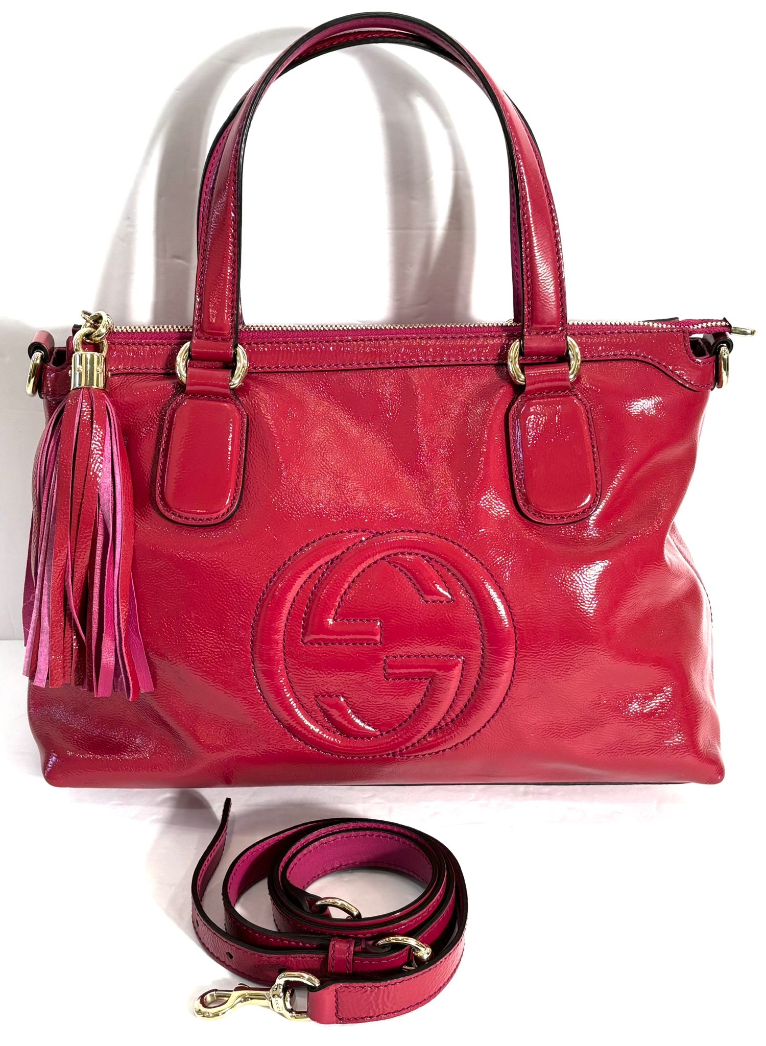 GUCCI GG GLAZED LEATHER SOHO SMALL SHOULDER BAG