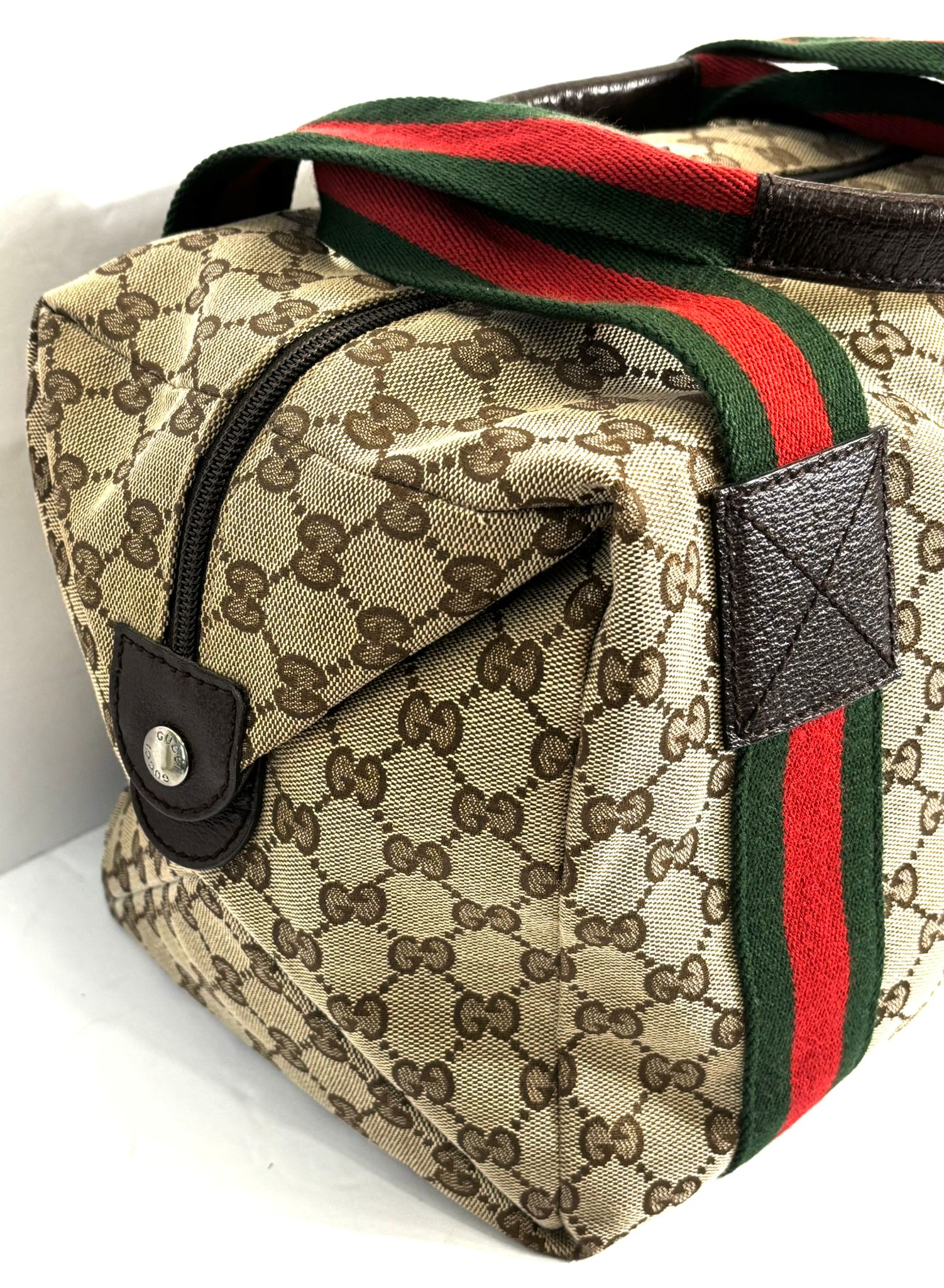 GUCCI GG CANVAS WEB MEDIUM DUFFLE BAG