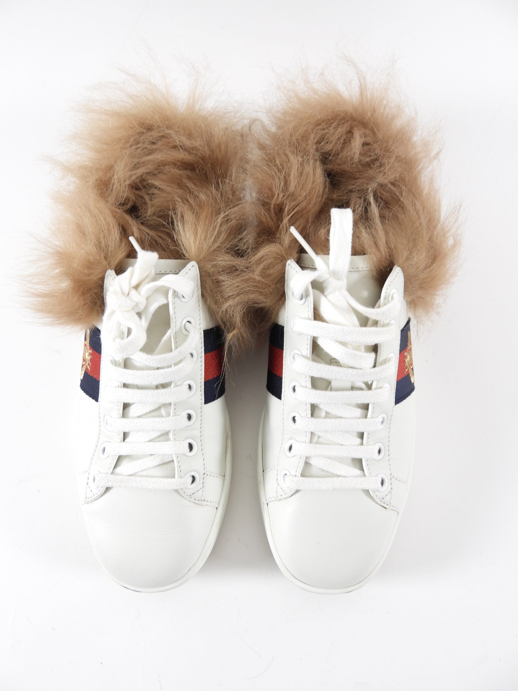 Gucci Ace Shearling Low Top  White Sneakers - 37
