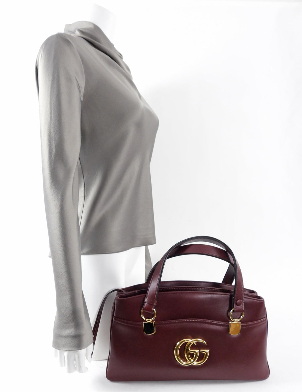 Gucci Burgundy Arli Handle Large GG Logo Bag