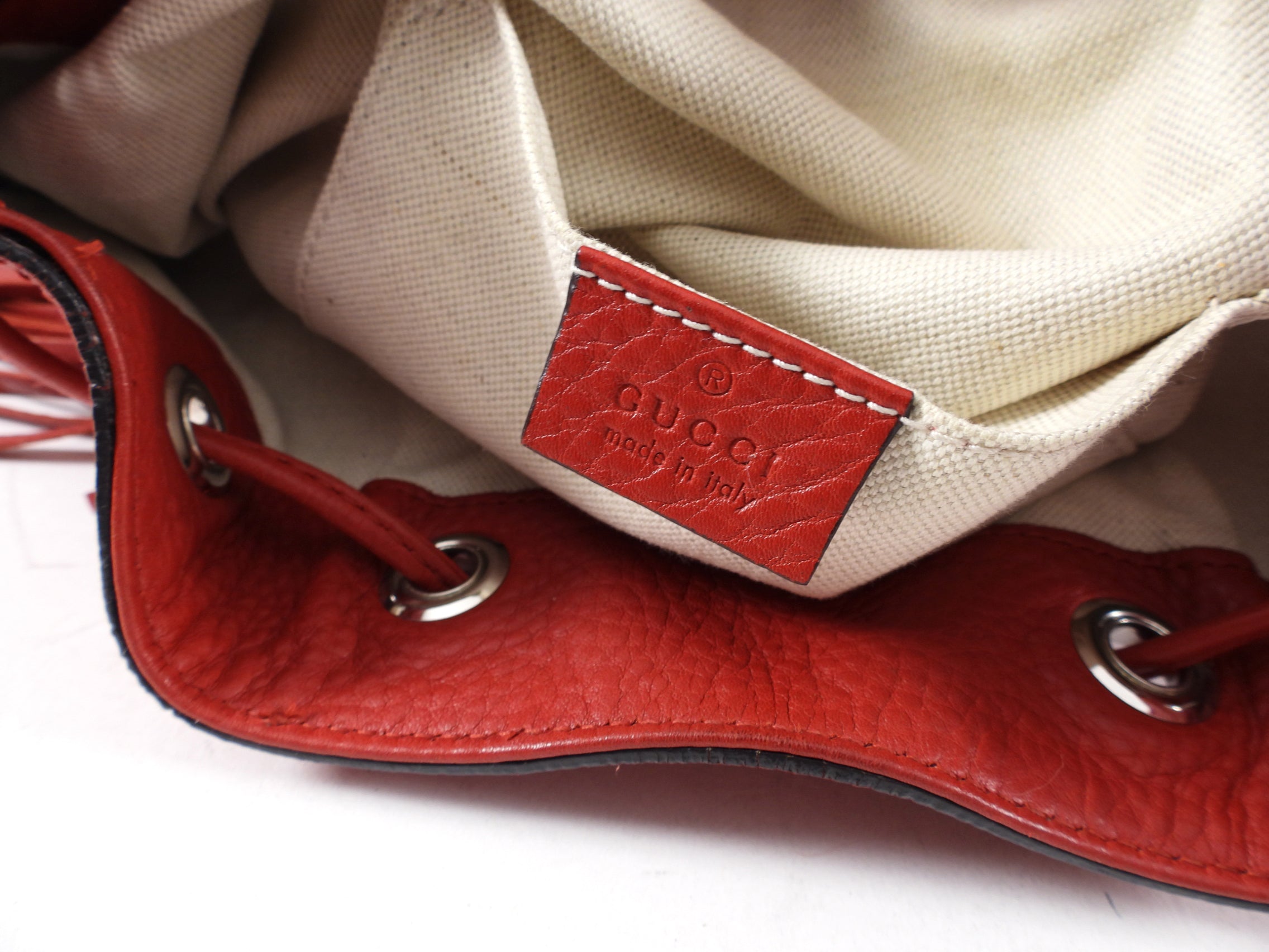 Gucci Red Leather Bamboo Handle Tassel Small Backpack