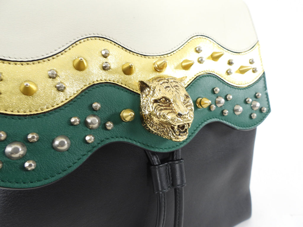 Gucci Malin Backpack Green, Ivory, Black with Tiger Head