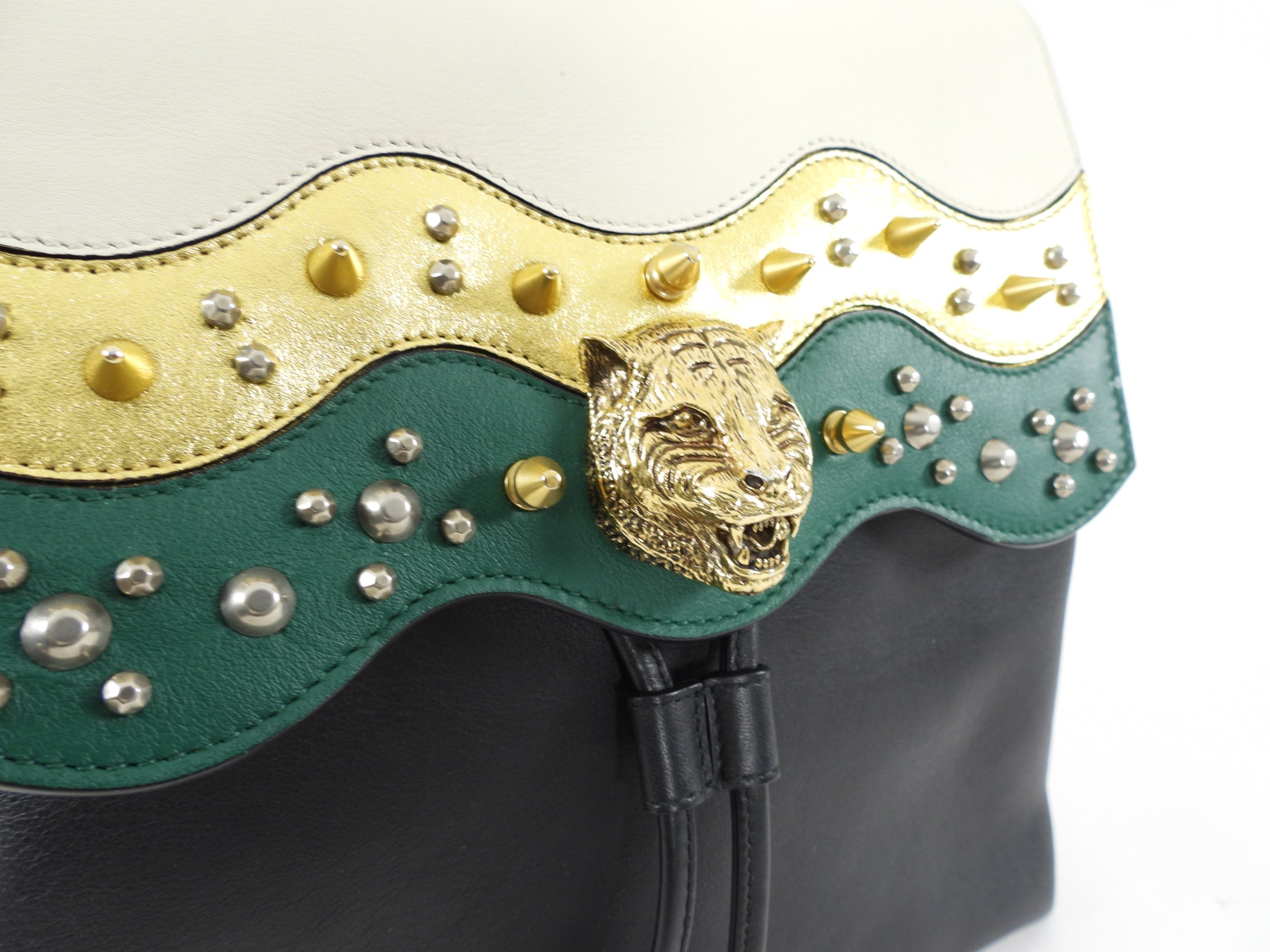 Gucci Malin Backpack Green, Ivory, Black with Tiger Head