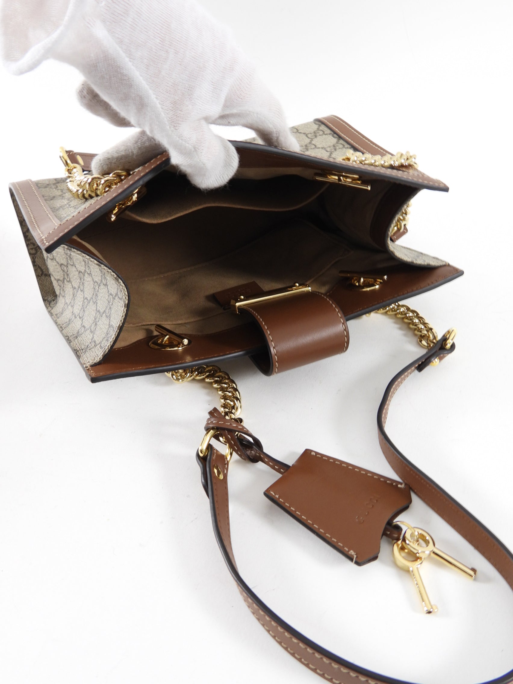 Gucci Small Brown Monogram Supreme Padlock Shoulder Bag