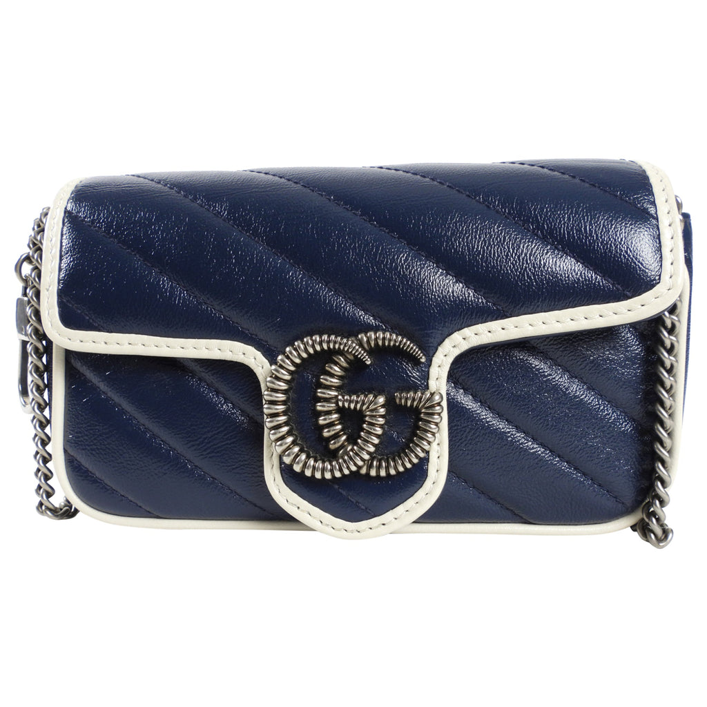 Gucci Navy Torchon Leather Super Mini Crossbody Bag
