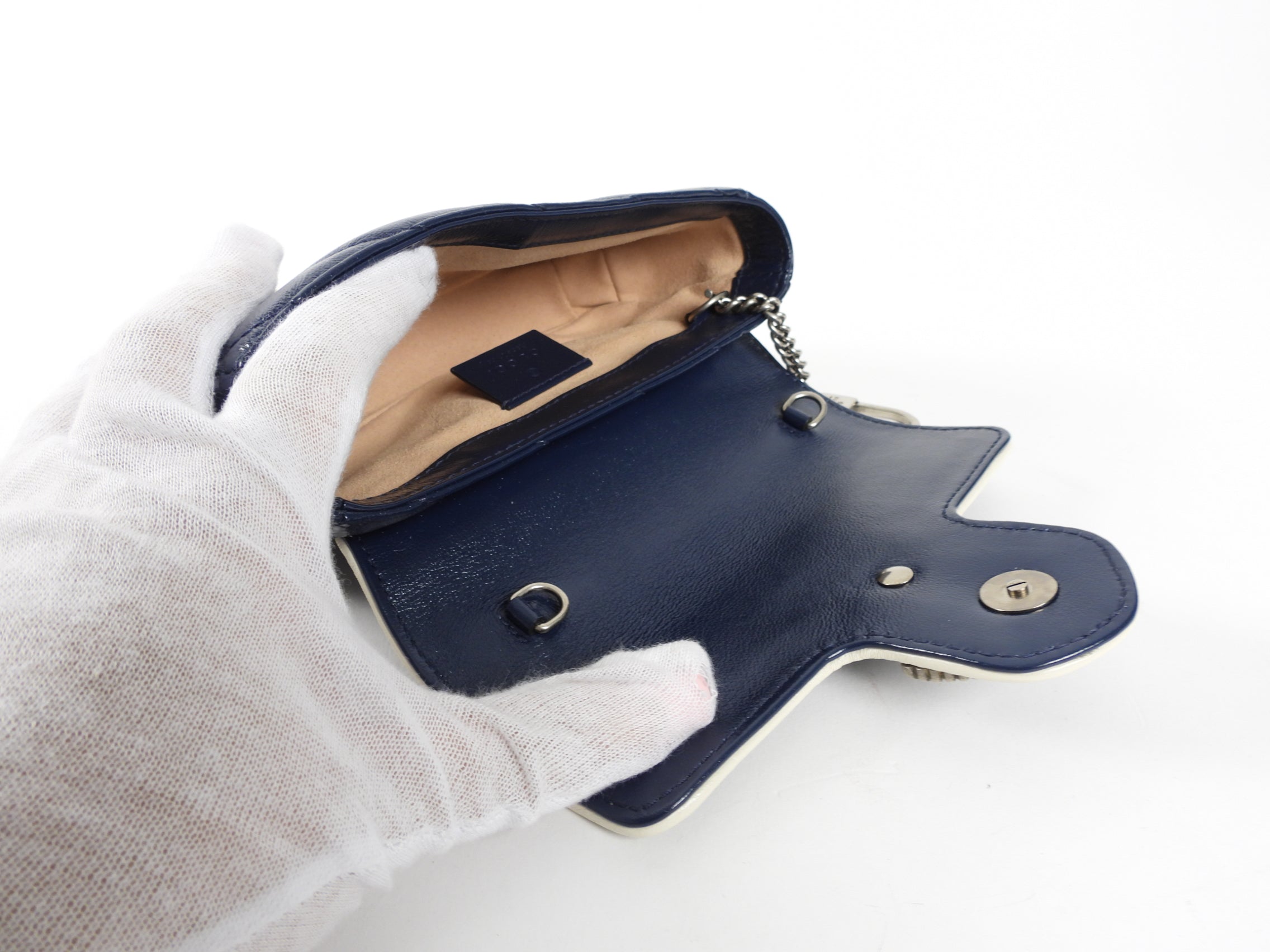 Gucci Navy Torchon Leather Super Mini Crossbody Bag