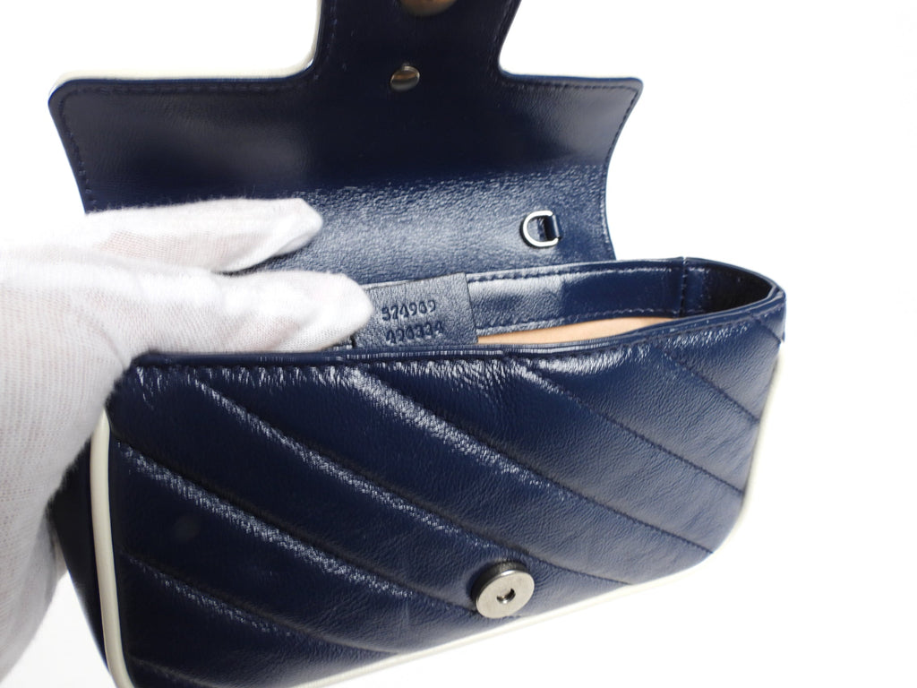 Gucci Navy Torchon Leather Super Mini Crossbody Bag