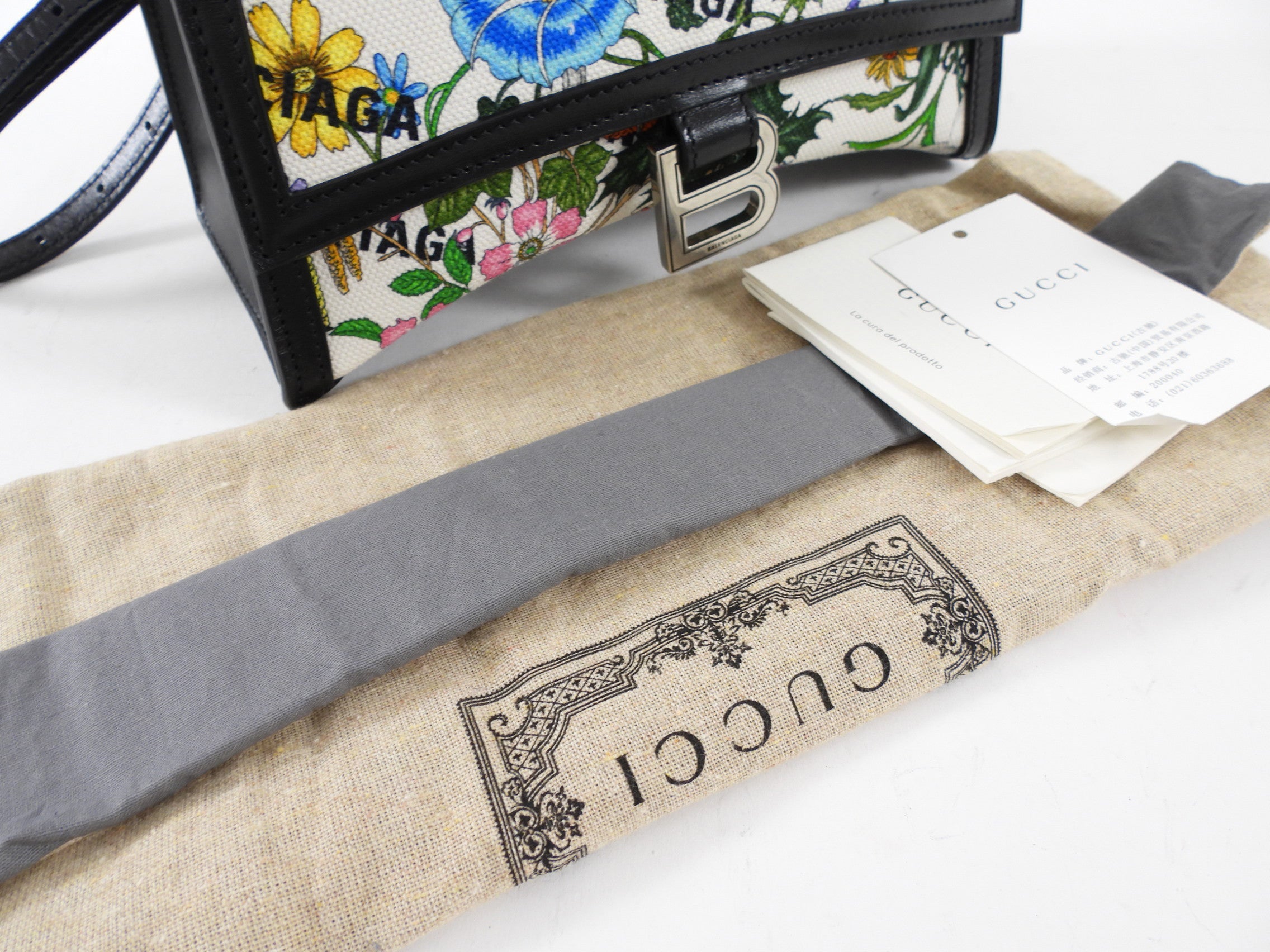 Gucci x Balenciaga Hacker Project Flora XS Hourglass Two-Way Top Handle Bag