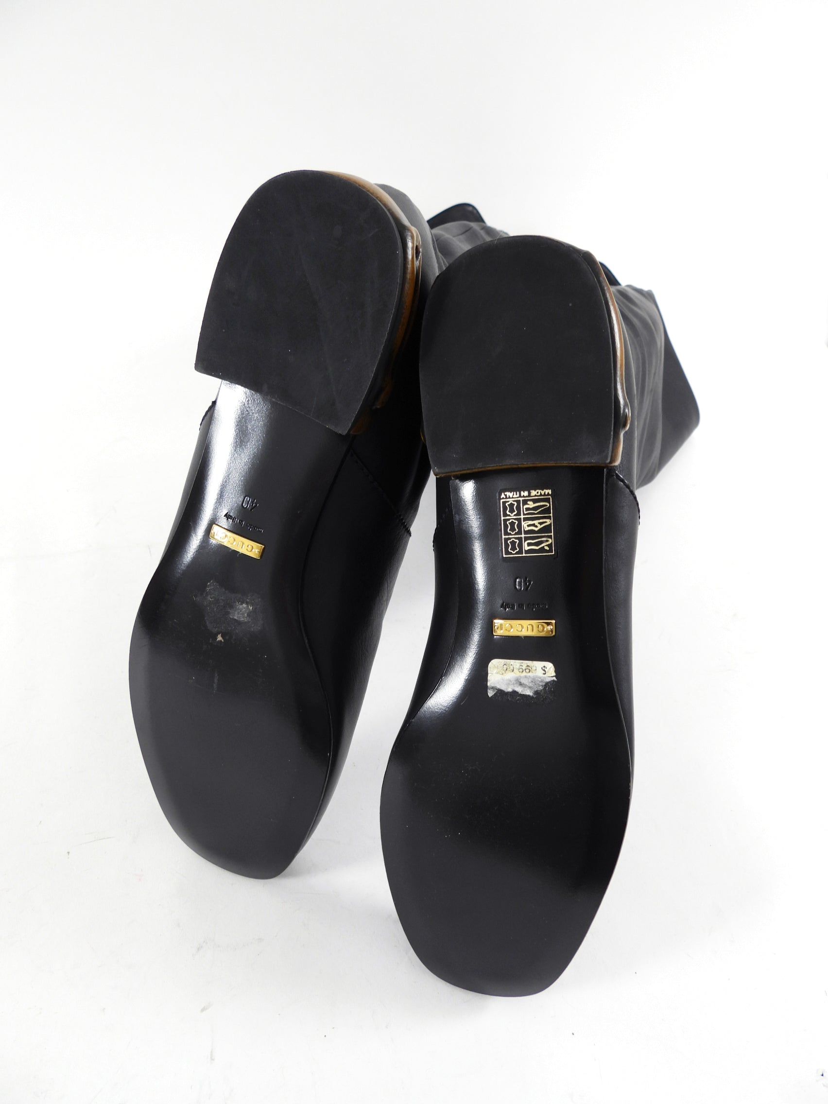 Gucci Black Leather Tall Boots with Bamboo Heel - 40