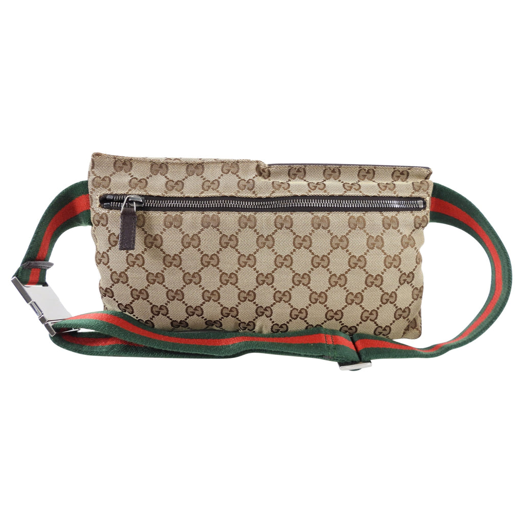 Gucci Brown Monogram Canvas Web Stripe Belt Bag Fanny Pack