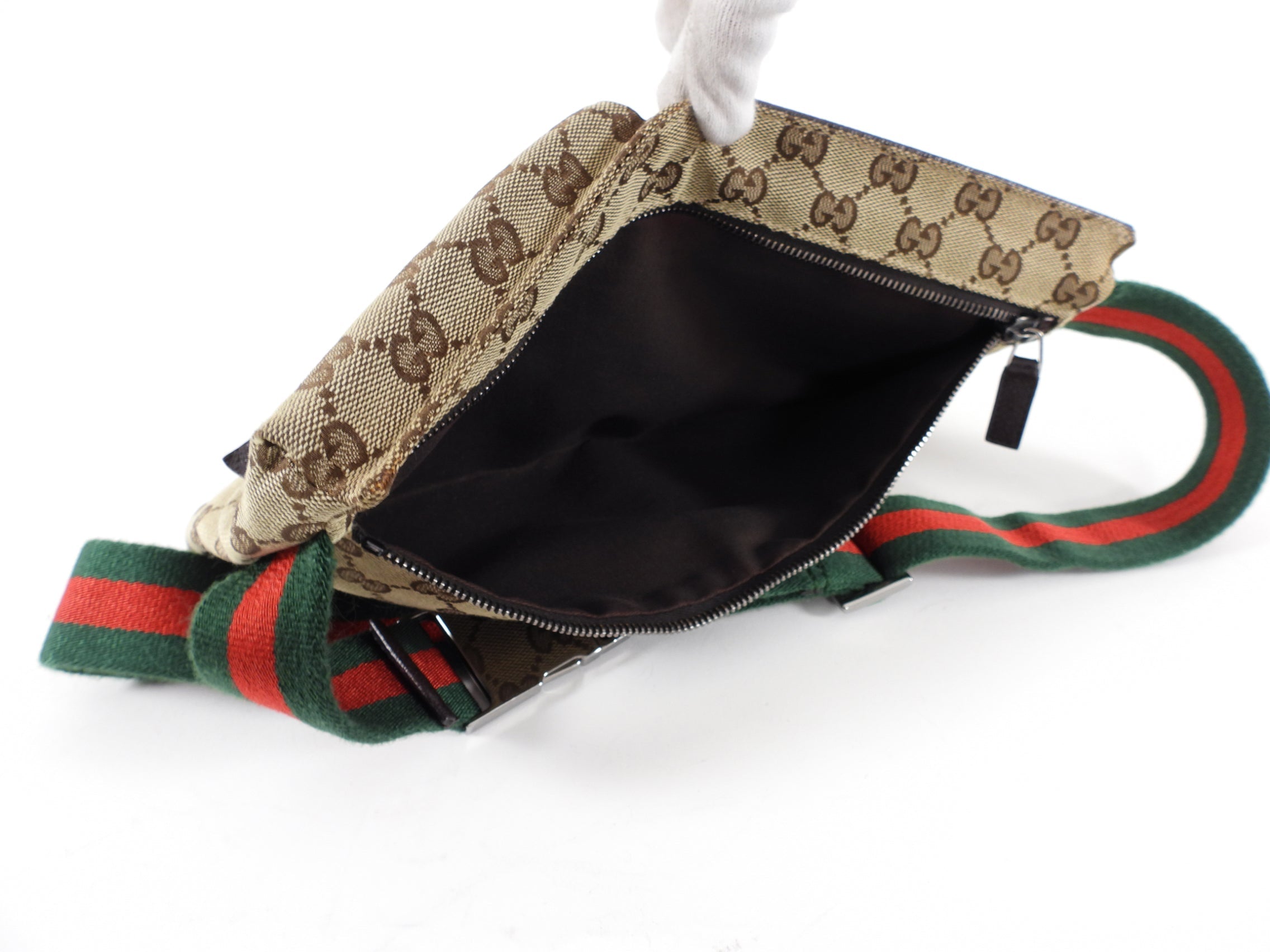 Gucci Brown Monogram Canvas Web Stripe Belt Bag Fanny Pack