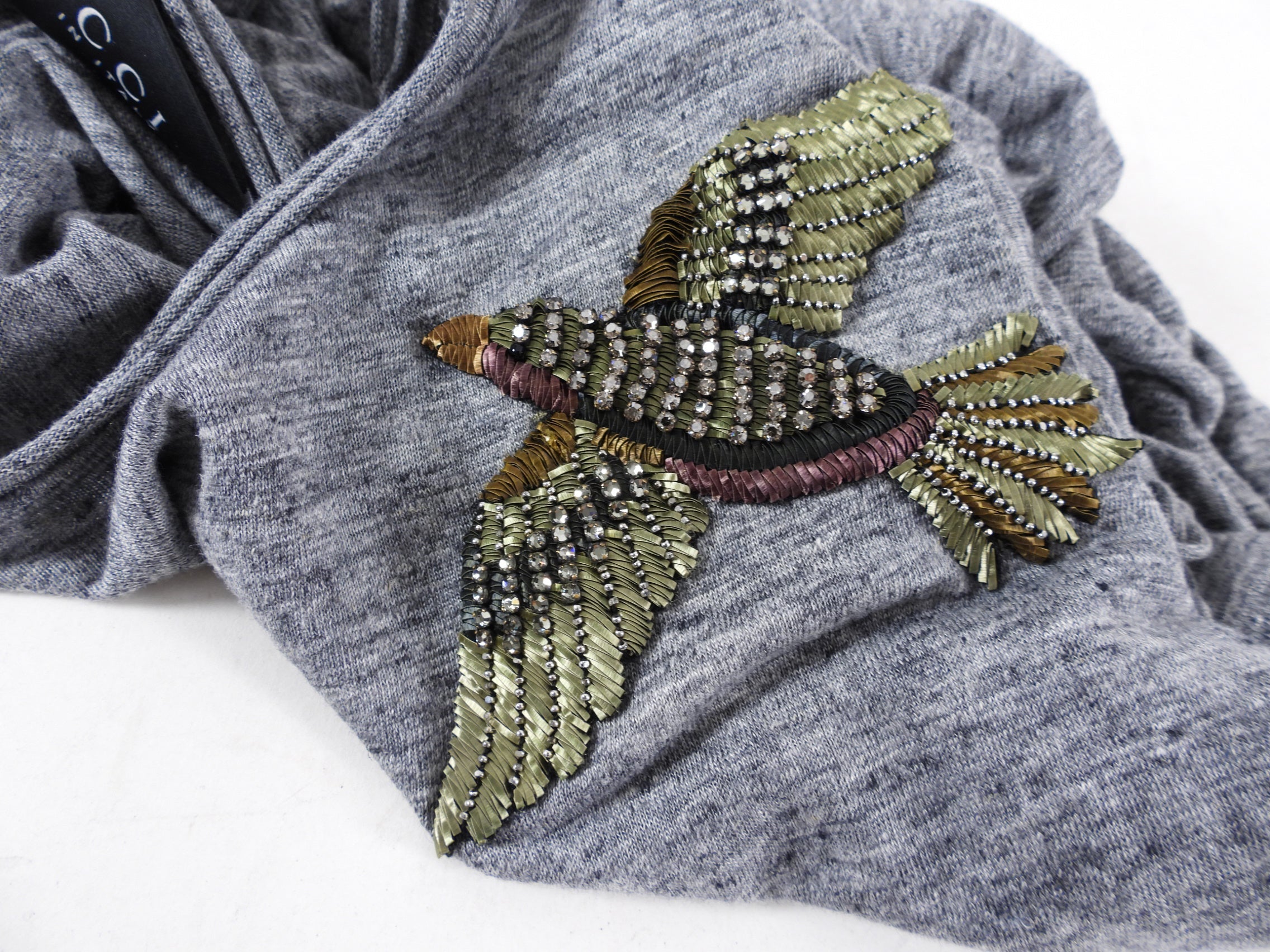 Gucci Grey T-Shirt with Jewel Embroidered Bird - USA 6