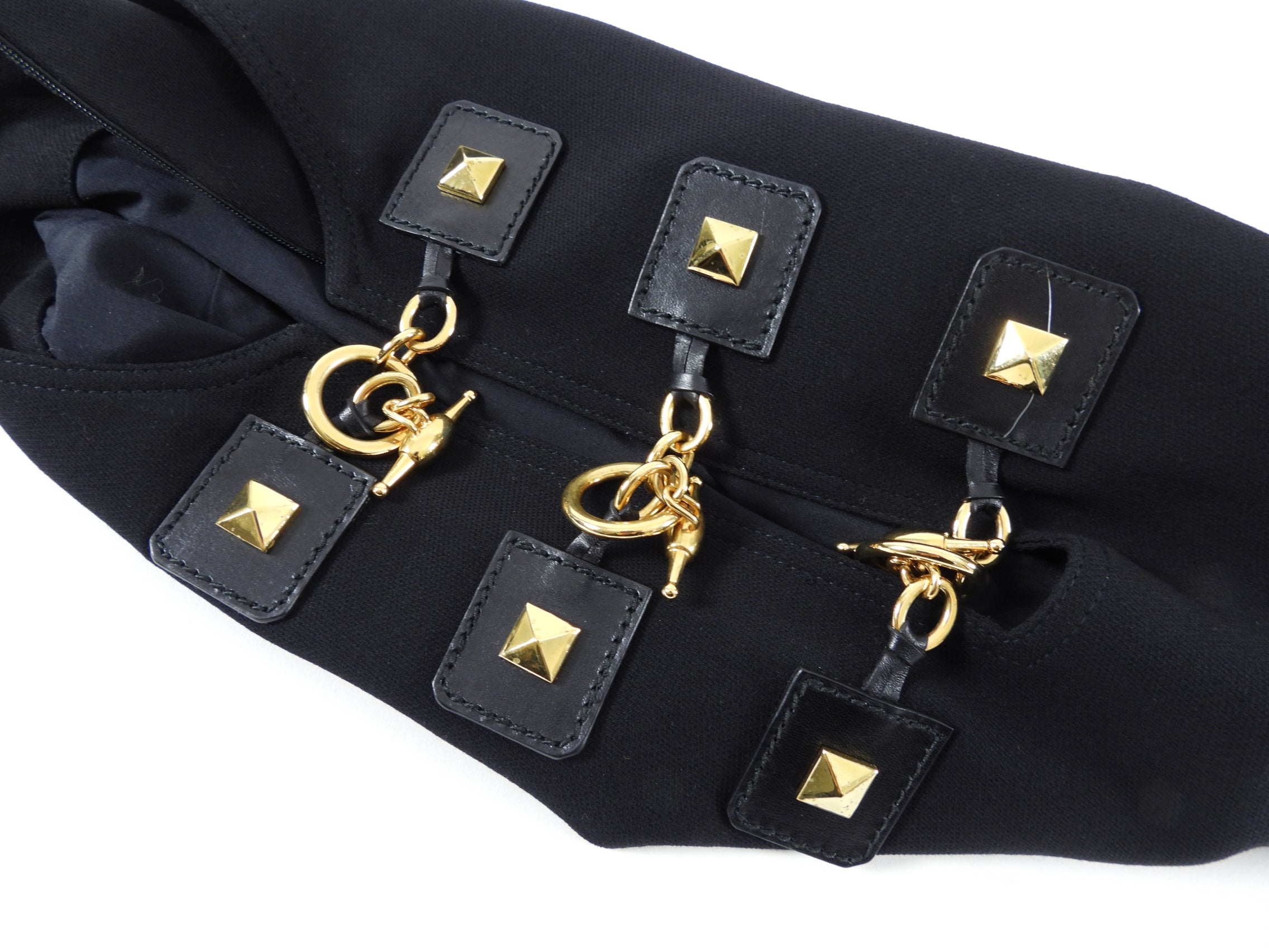 Gucci Black Wool Dress with Gold Horsebit Detail at Front - IT40 / USA 4