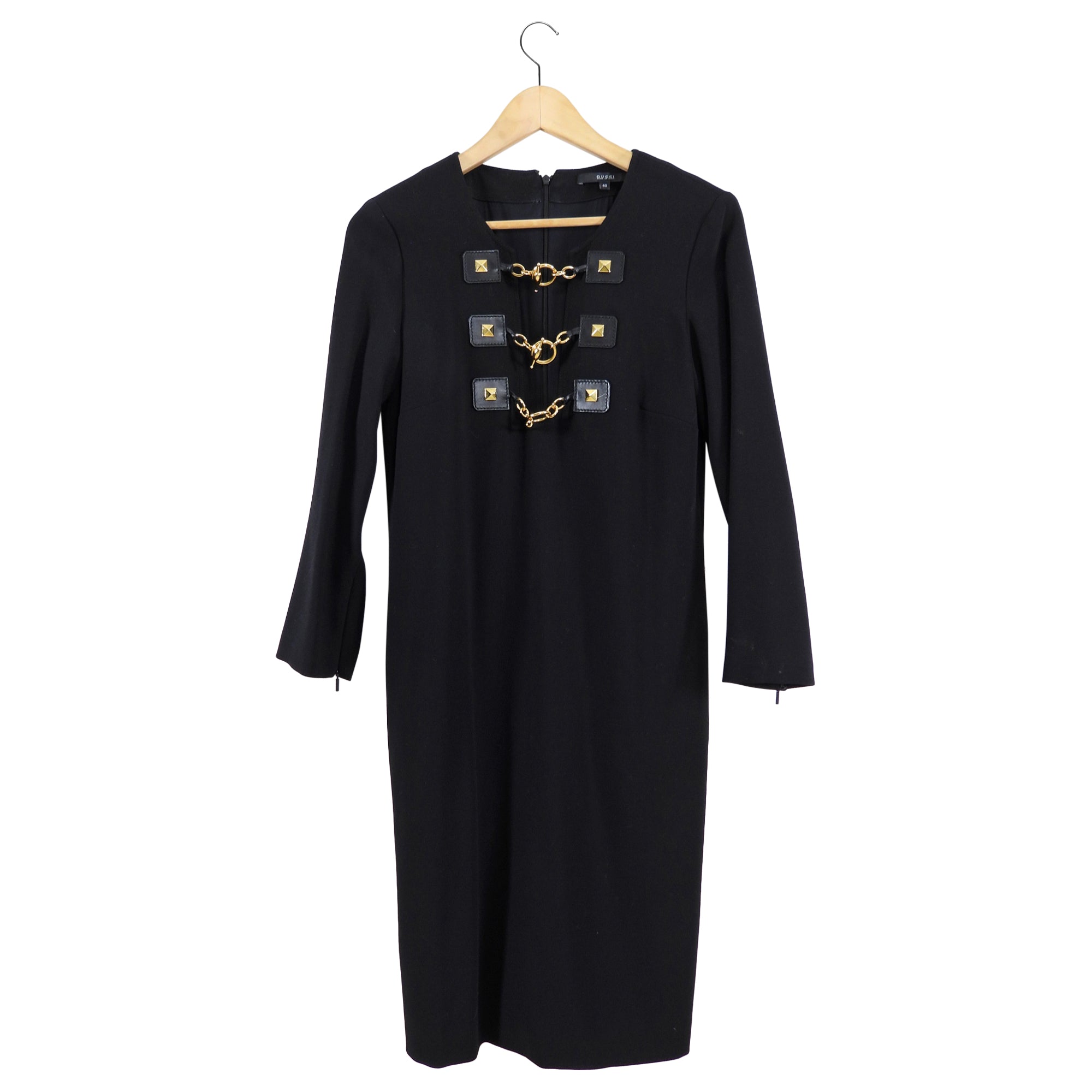 Gucci Black Wool Dress with Gold Horsebit Detail at Front - IT40 / USA 4