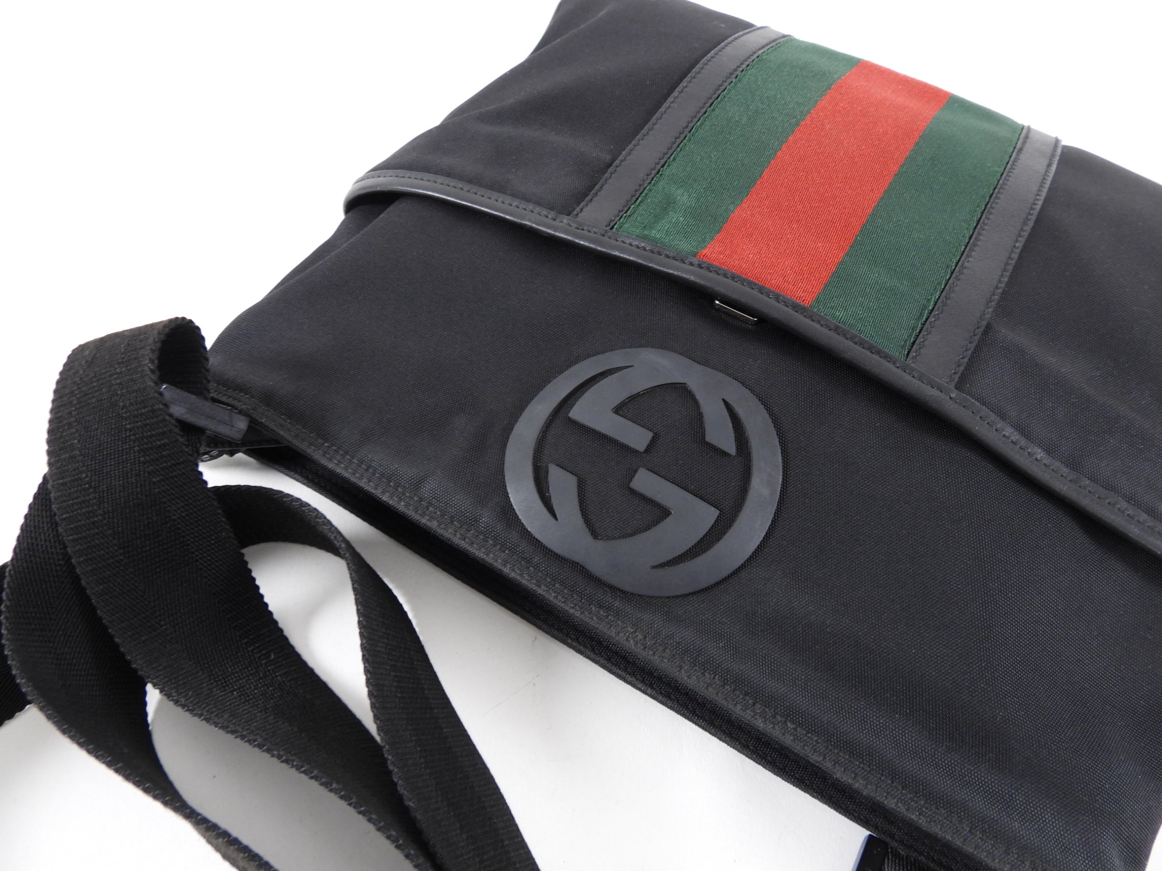 Gucci Black Nylon Web Stripe Messenger Crossbody Bag