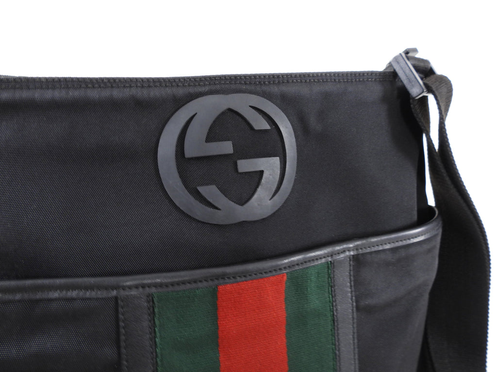 Gucci Black Nylon Web Stripe Messenger Crossbody Bag