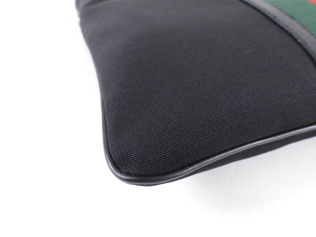 Gucci Black Nylon Web Stripe Messenger Crossbody Bag