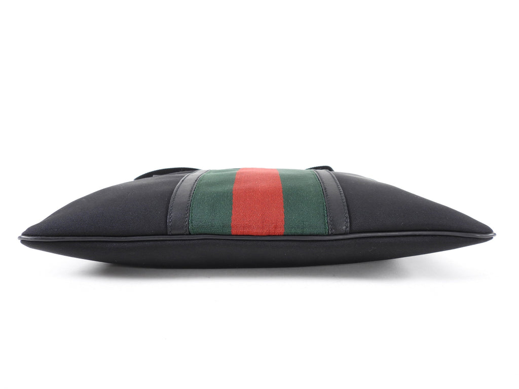 Gucci Black Nylon Web Stripe Messenger Crossbody Bag