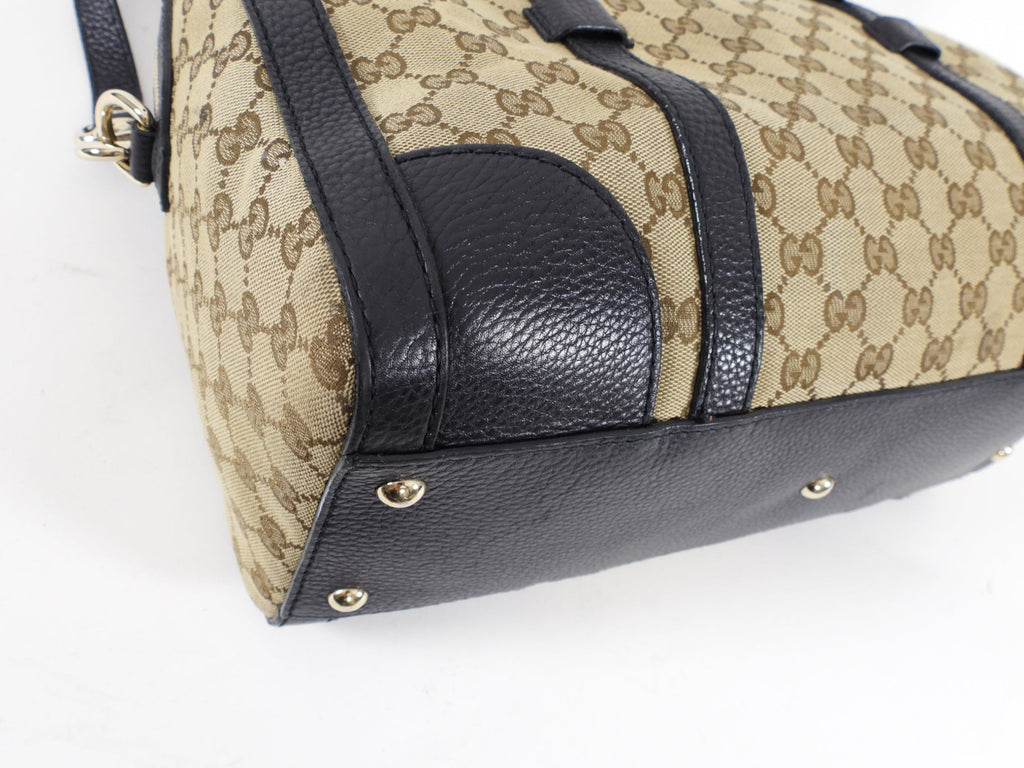 Gucci Monogram Canvas and Black Leather Two Way Bag with Shoulder Strap