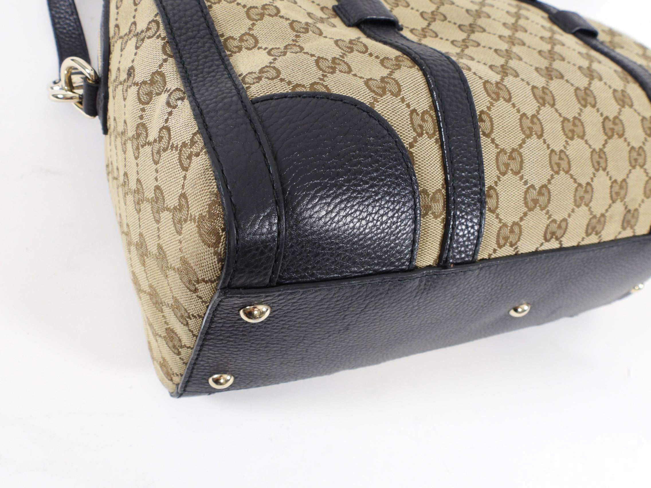 Gucci Monogram Canvas and Black Leather Two Way Bag with Shoulder Strap