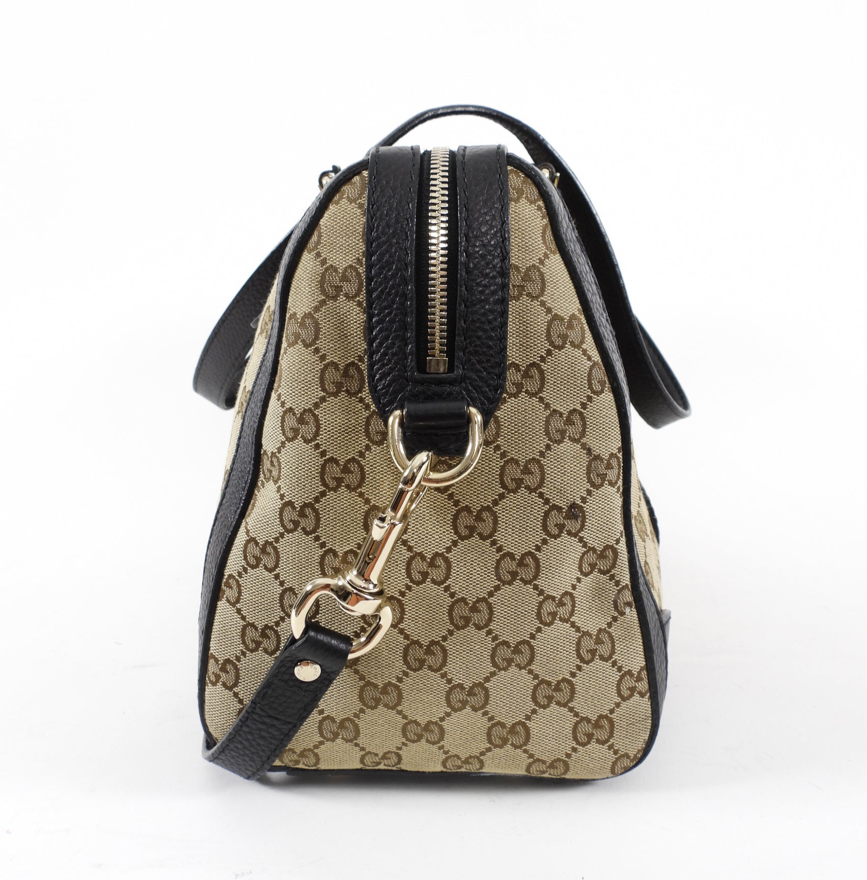 Gucci Monogram Canvas and Black Leather Two Way Bag with Shoulder Strap