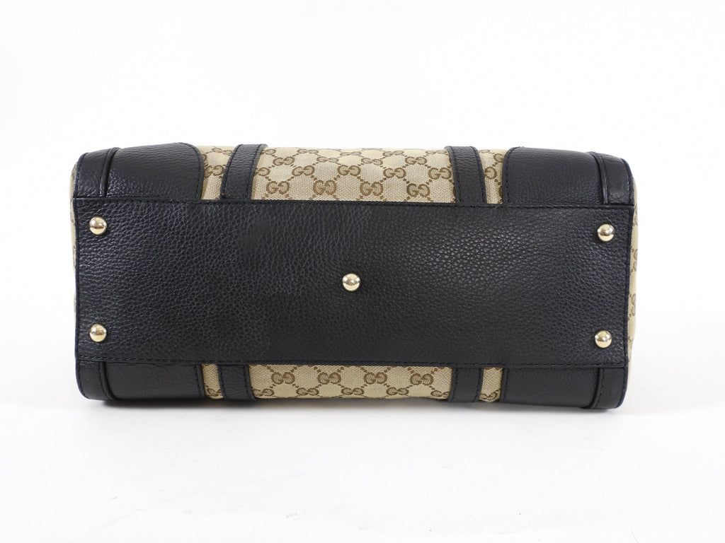 Gucci Monogram Canvas and Black Leather Two Way Bag with Shoulder Strap