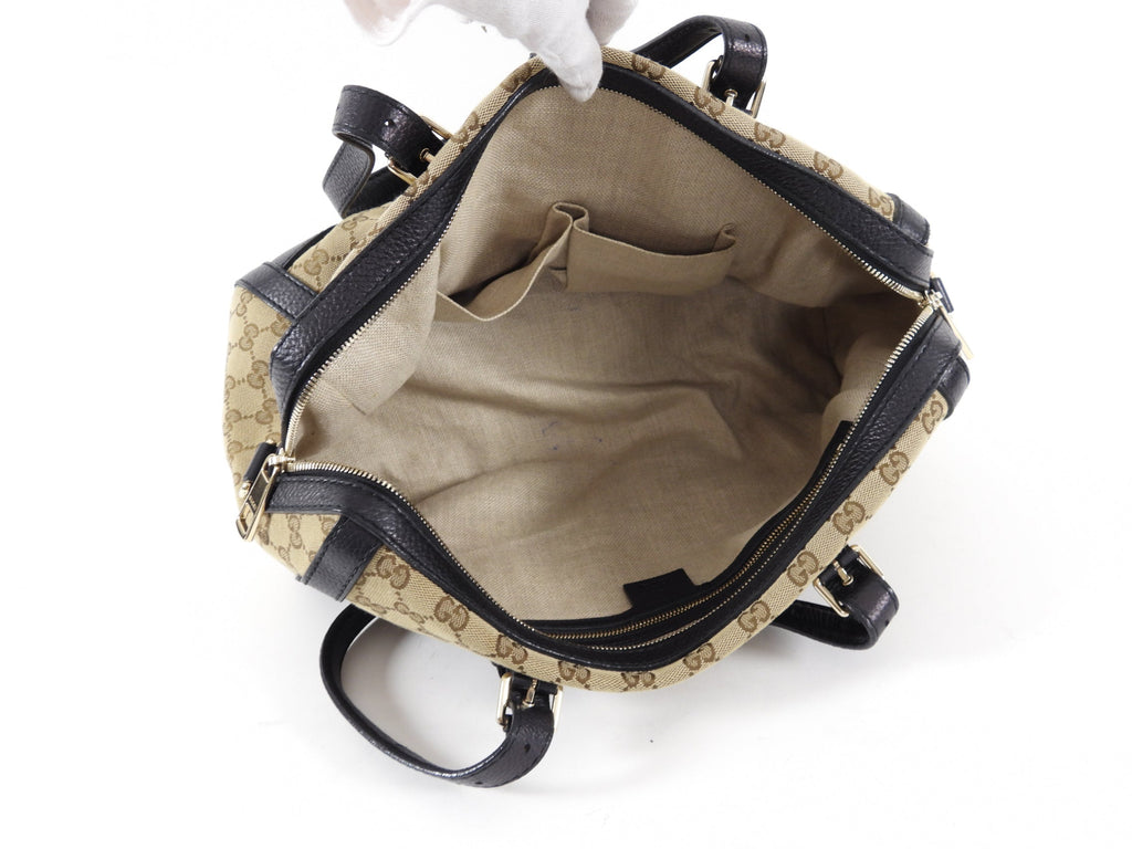 Gucci Monogram Canvas and Black Leather Two Way Bag with Shoulder Strap