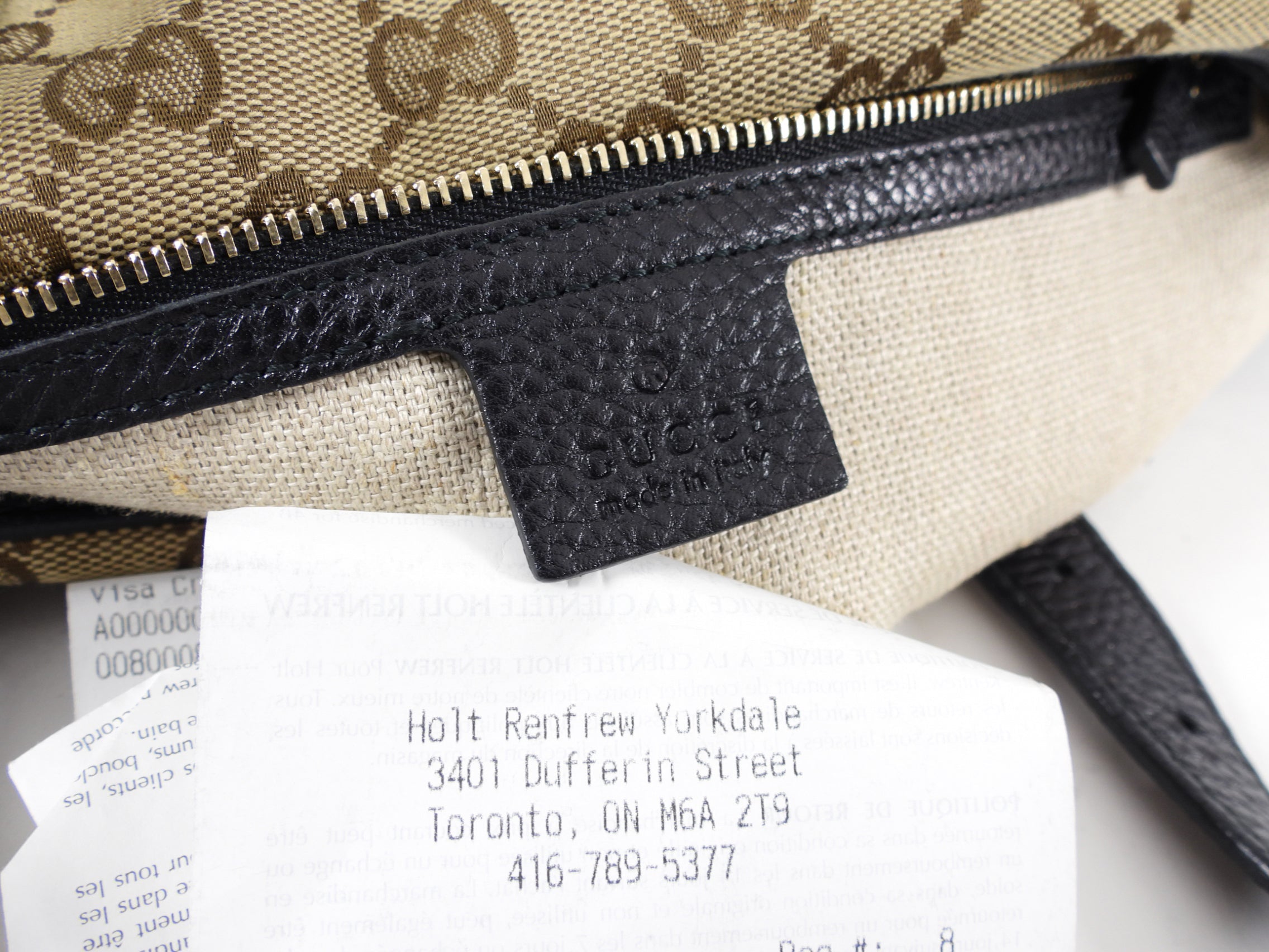 Gucci Monogram Canvas and Black Leather Two Way Bag with Shoulder Strap