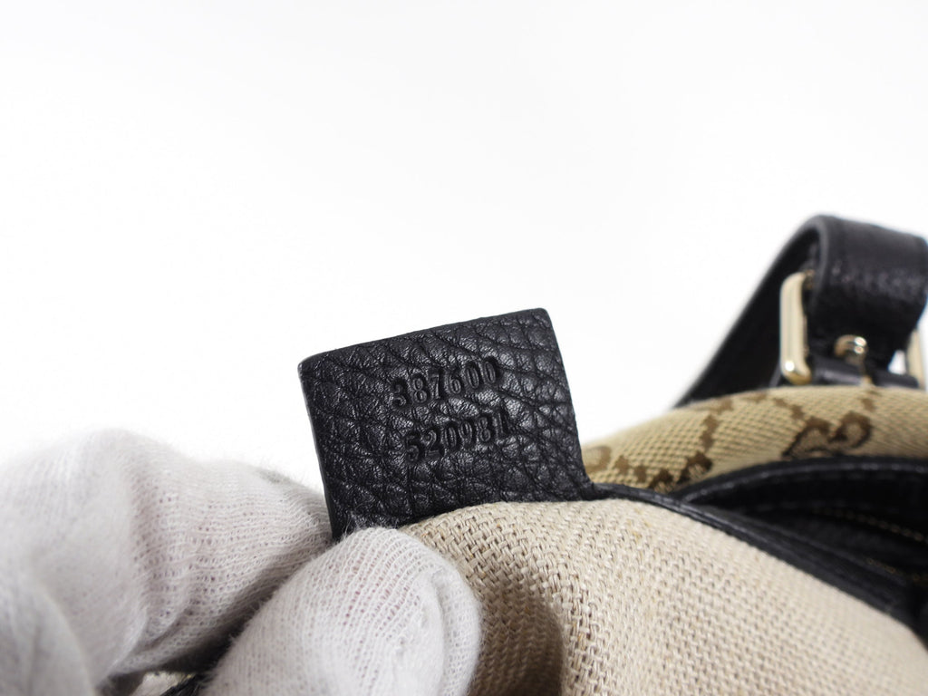 Gucci Monogram Canvas and Black Leather Two Way Bag with Shoulder Strap