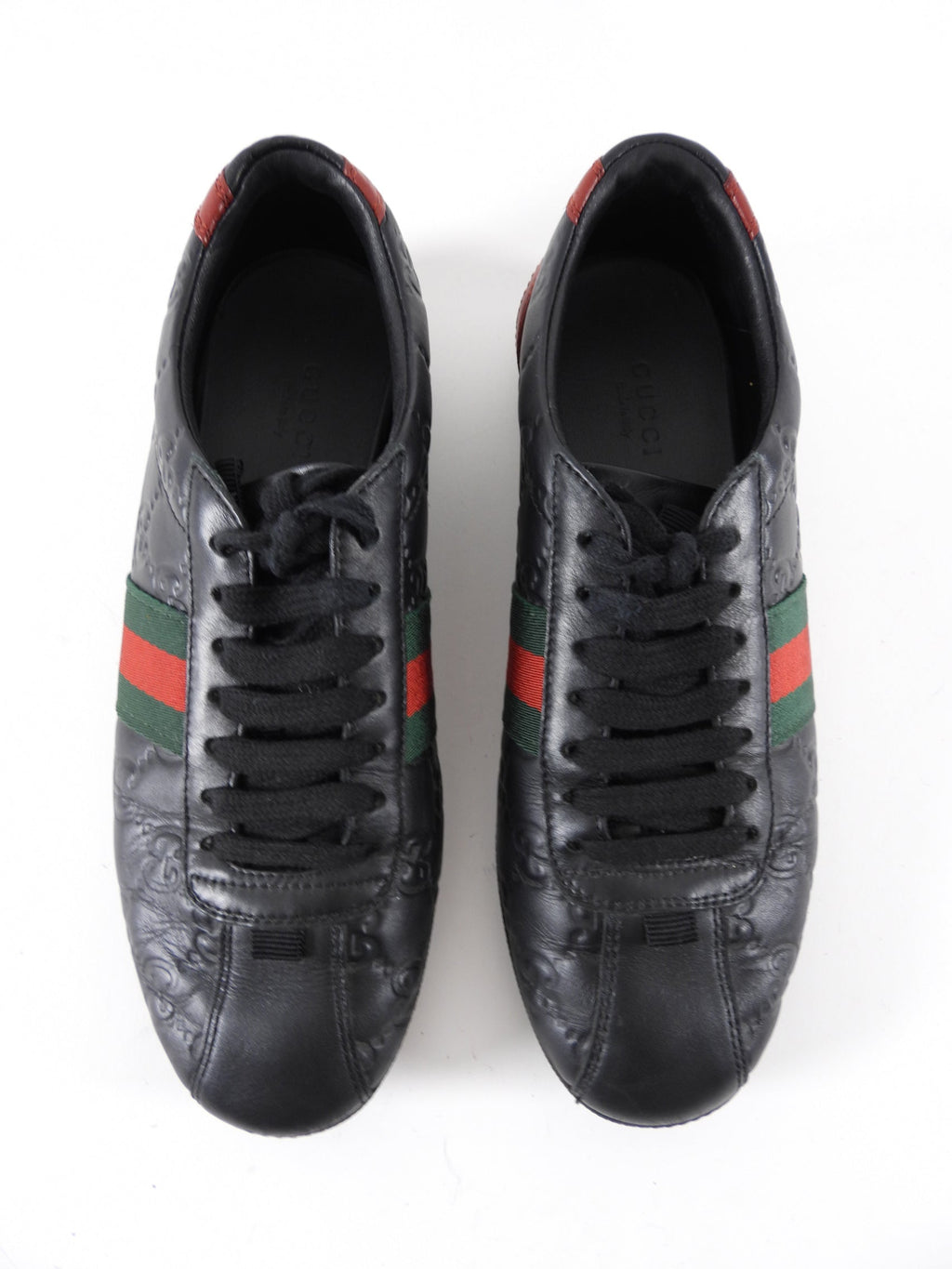 Gucci Black Guccissima Leather Sneakers with Web Stripe - 36