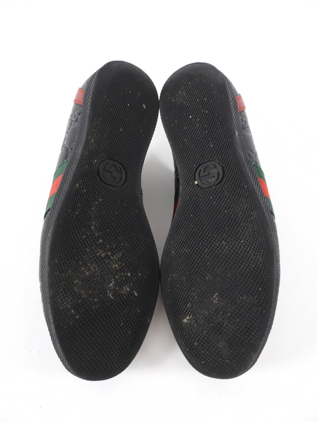 Gucci Black Guccissima Leather Sneakers with Web Stripe - 36