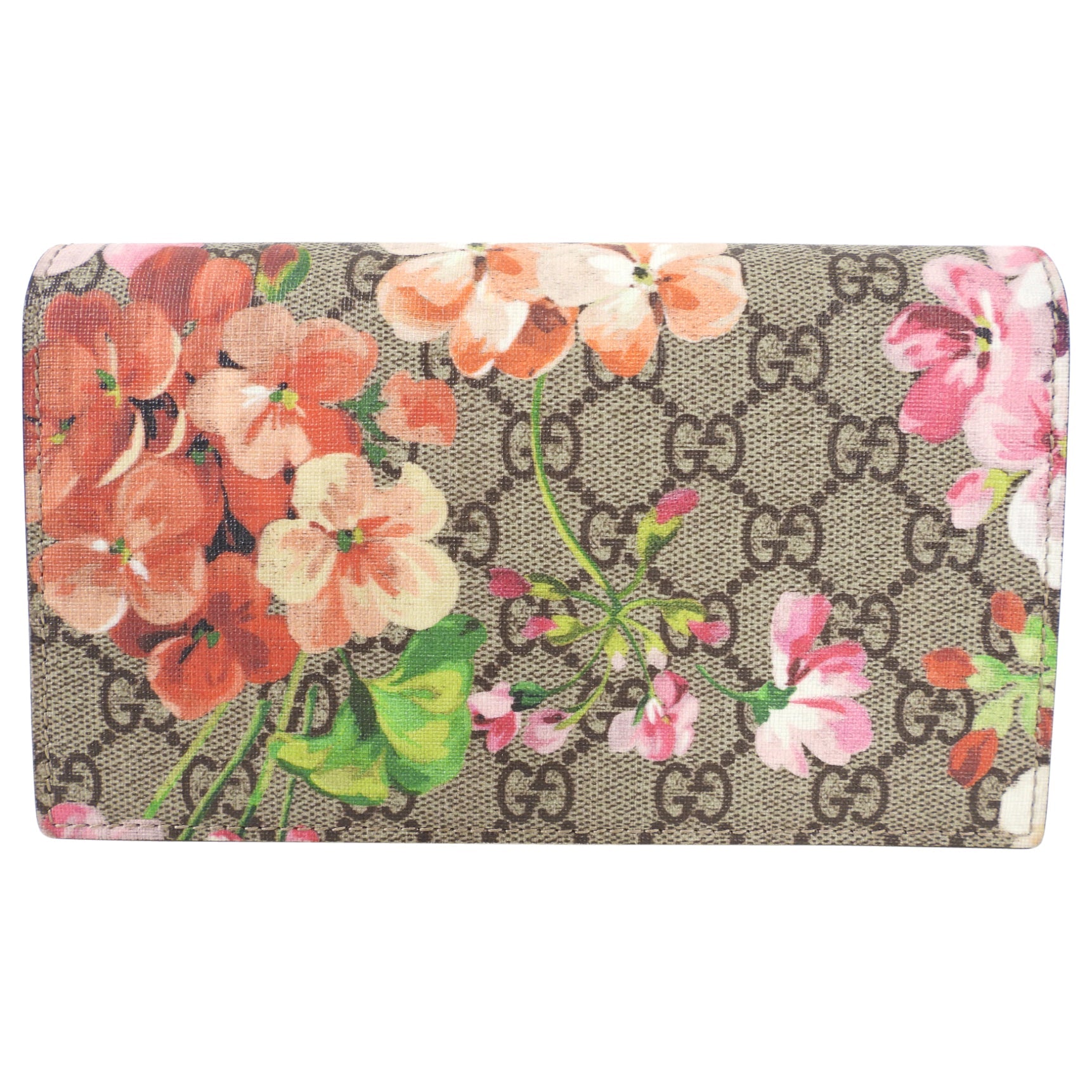 Gucci Blooms Monogram Supreme Pink Floral Wallet on Chain
