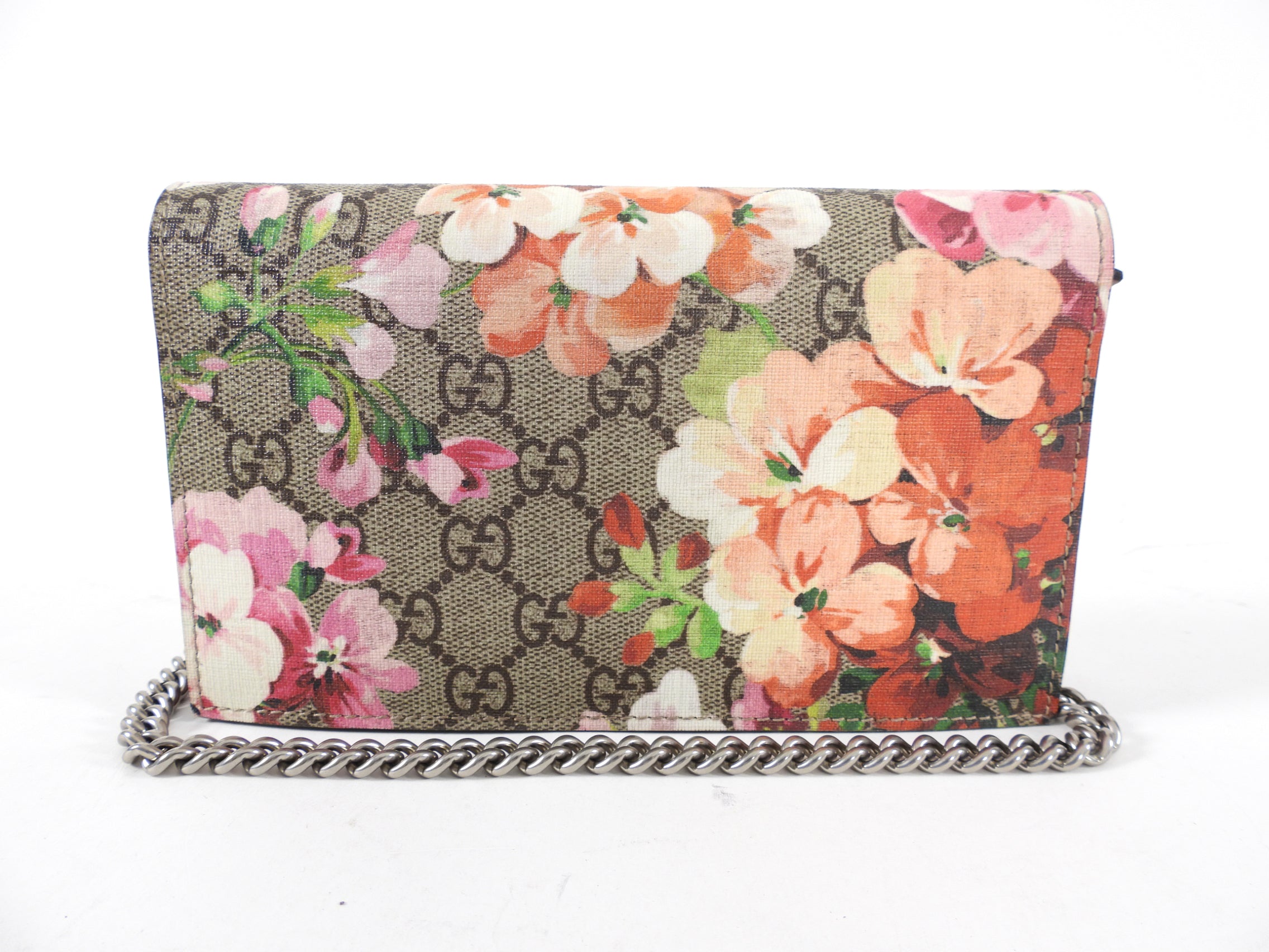 Gucci Blooms Monogram Supreme Pink Floral Wallet on Chain