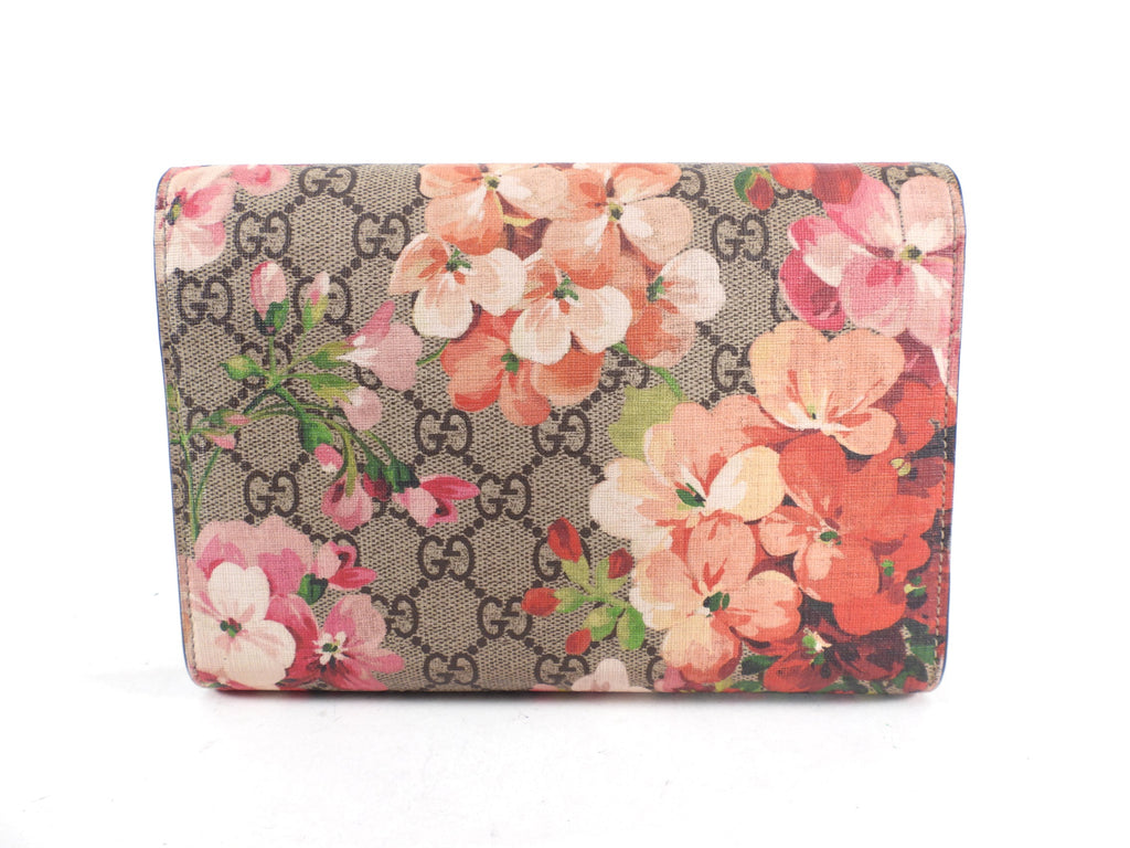 Gucci Blooms Dionysus Pink Floral Monogram Wallet on Chain Crossbody