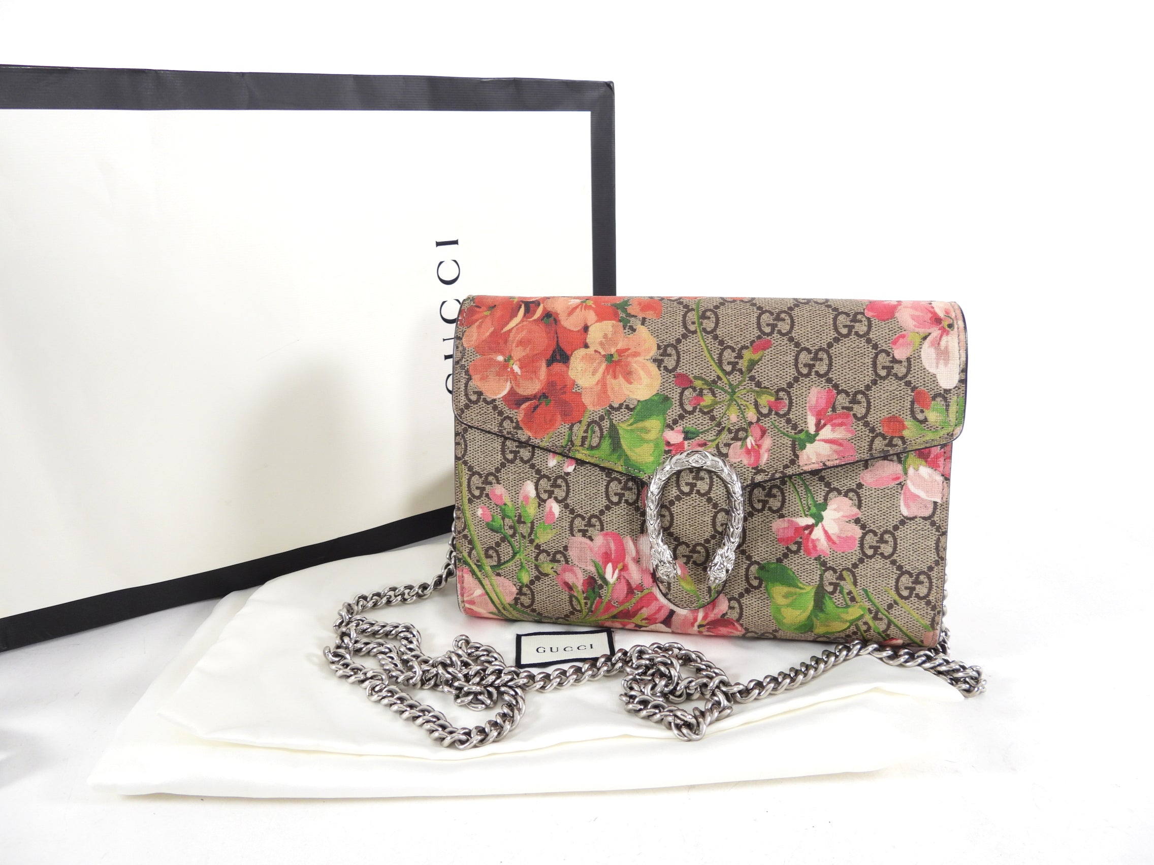 Gucci Blooms Dionysus Pink Floral Monogram Wallet on Chain Crossbody