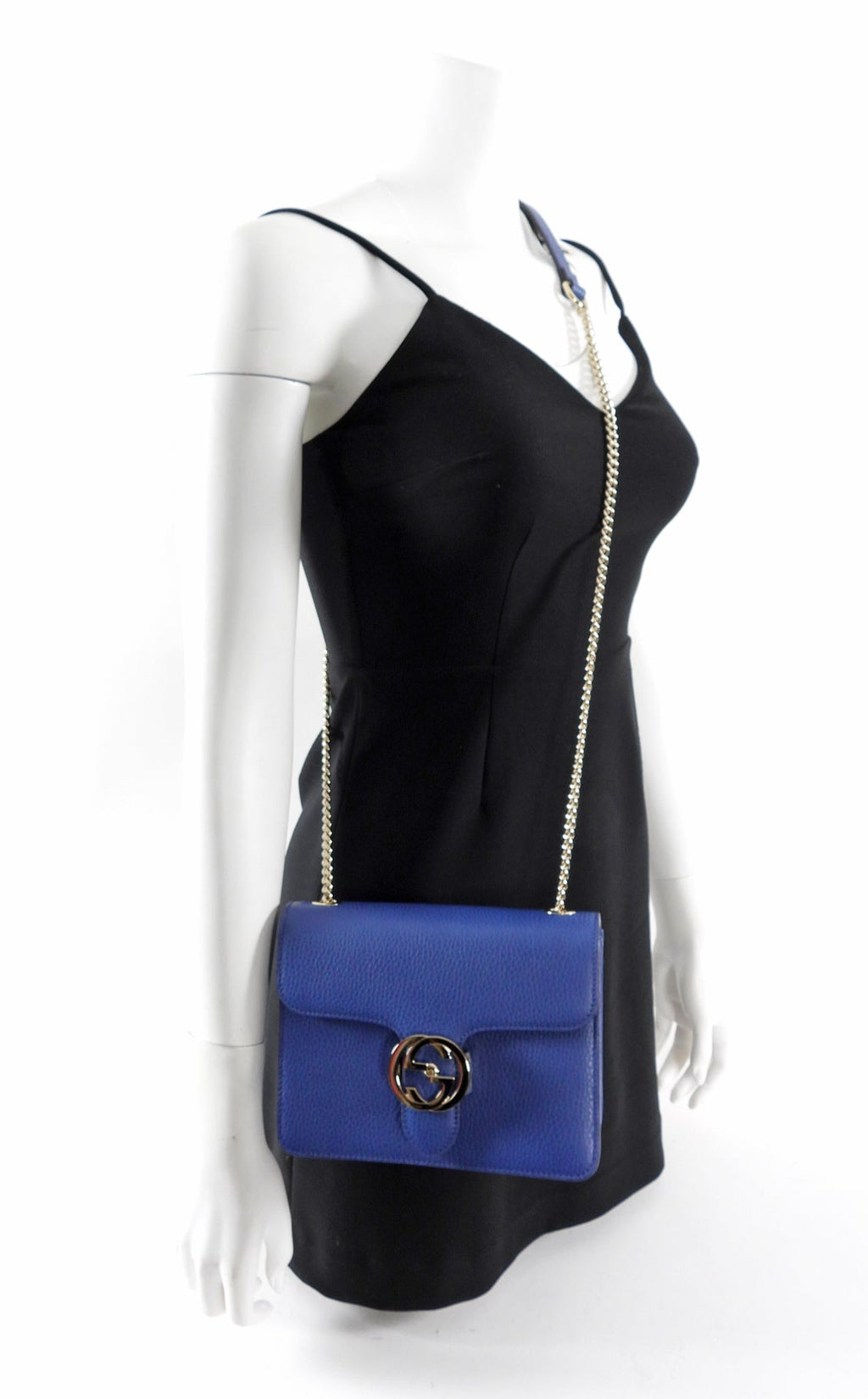 Gucci Blue Leather Small Dollar Interlocking G Chain Flap Bag