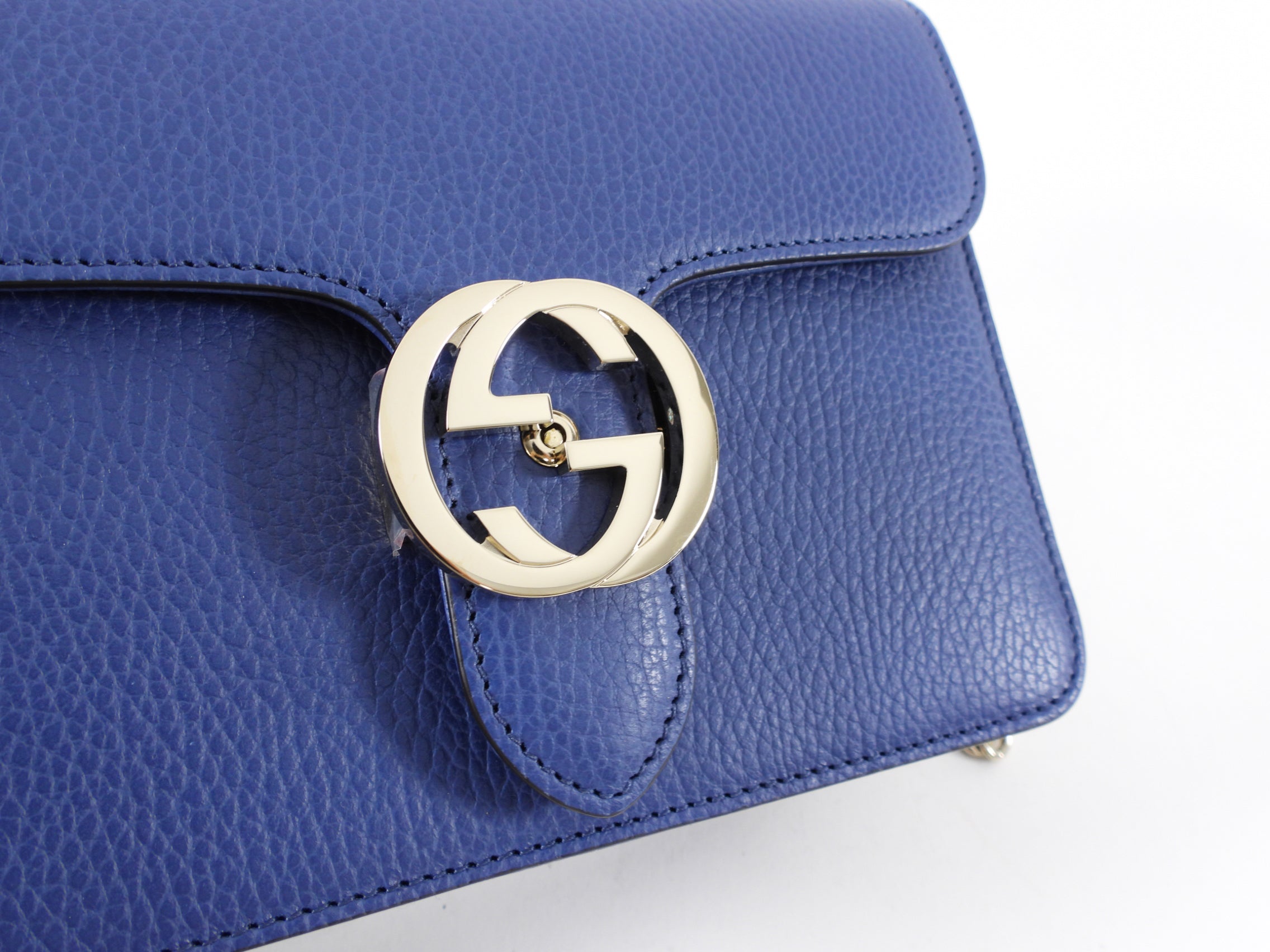 Gucci Blue Leather Small Dollar Interlocking G Chain Flap Bag