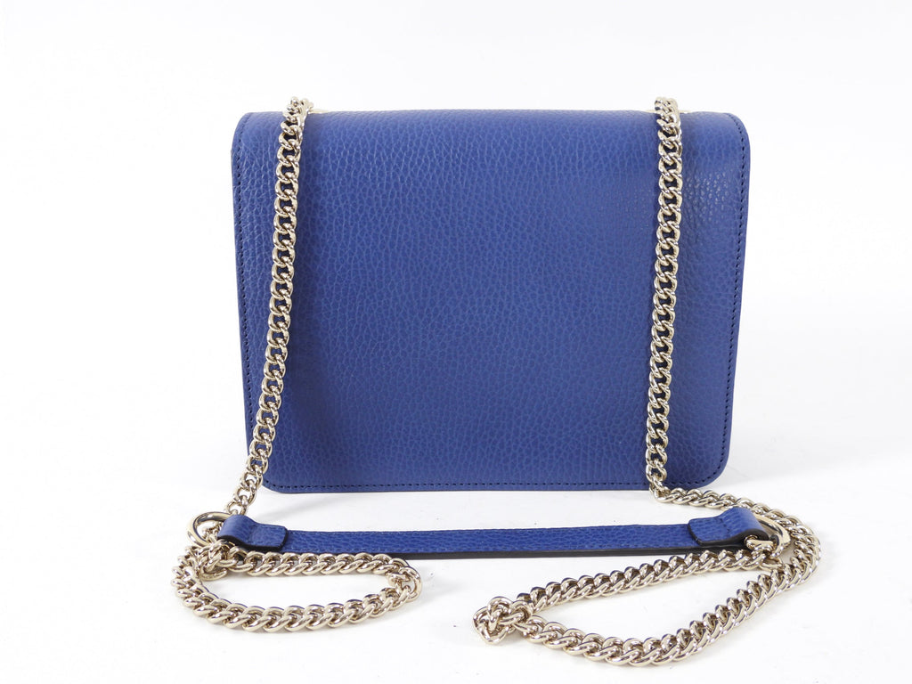 Gucci Blue Leather Small Dollar Interlocking G Chain Flap Bag