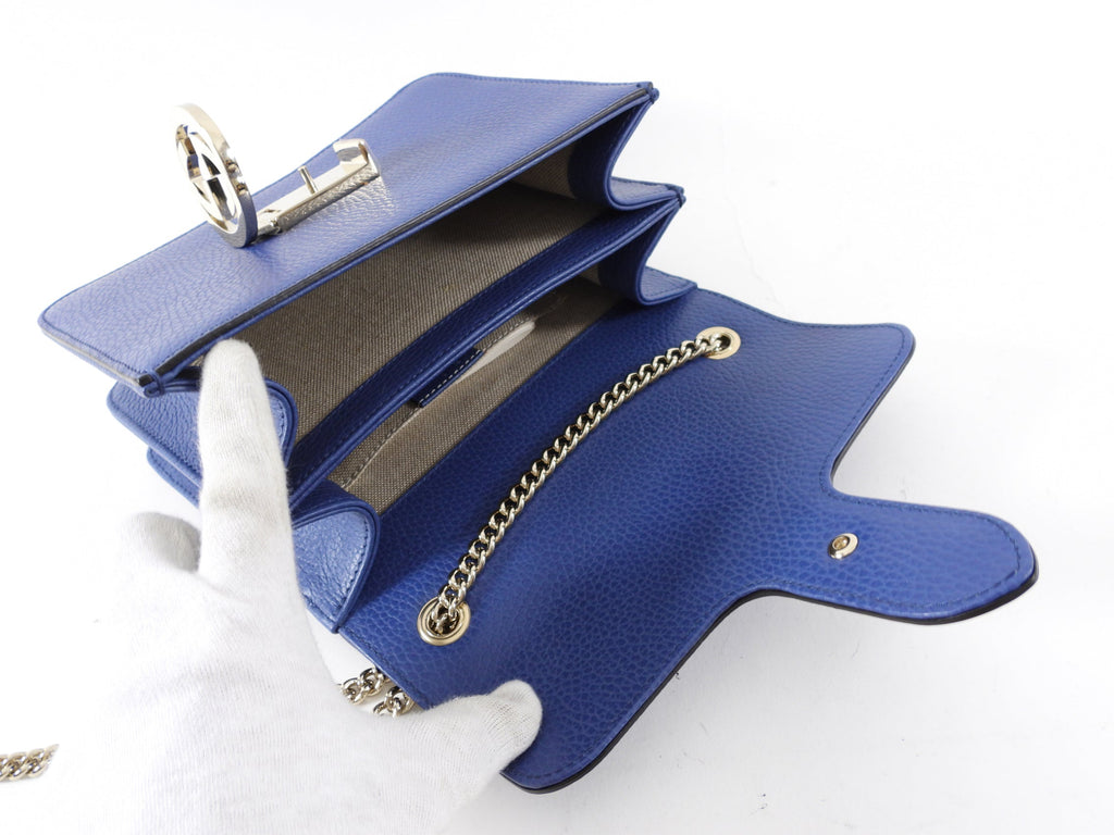 Gucci Blue Leather Small Dollar Interlocking G Chain Flap Bag