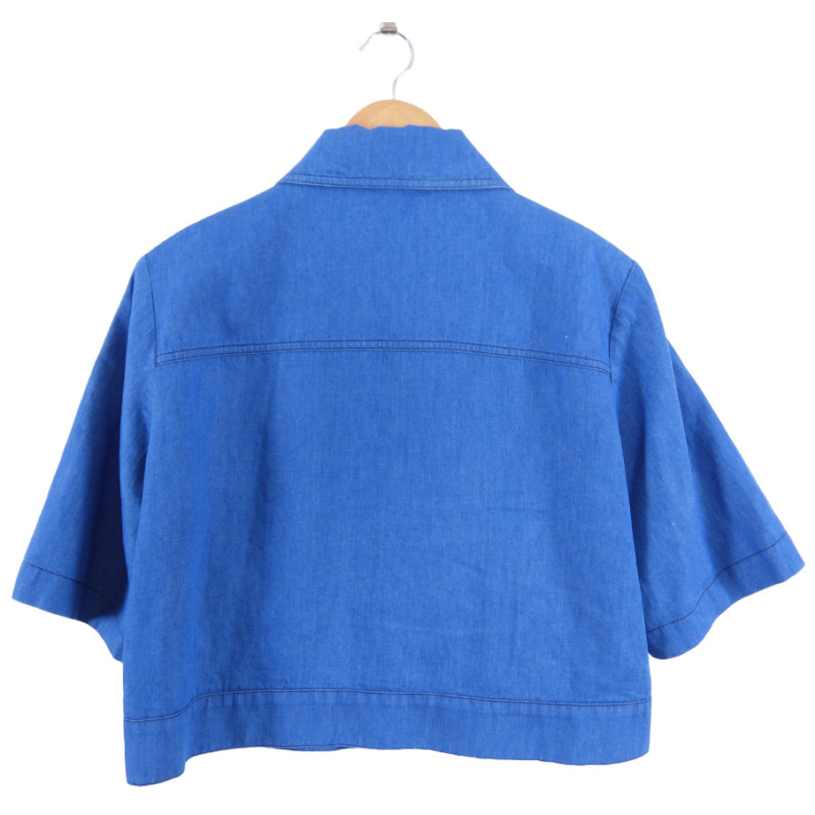 Gucci Blue Short Sleeve Jacket with Web Stripe - IT44 / USA 8