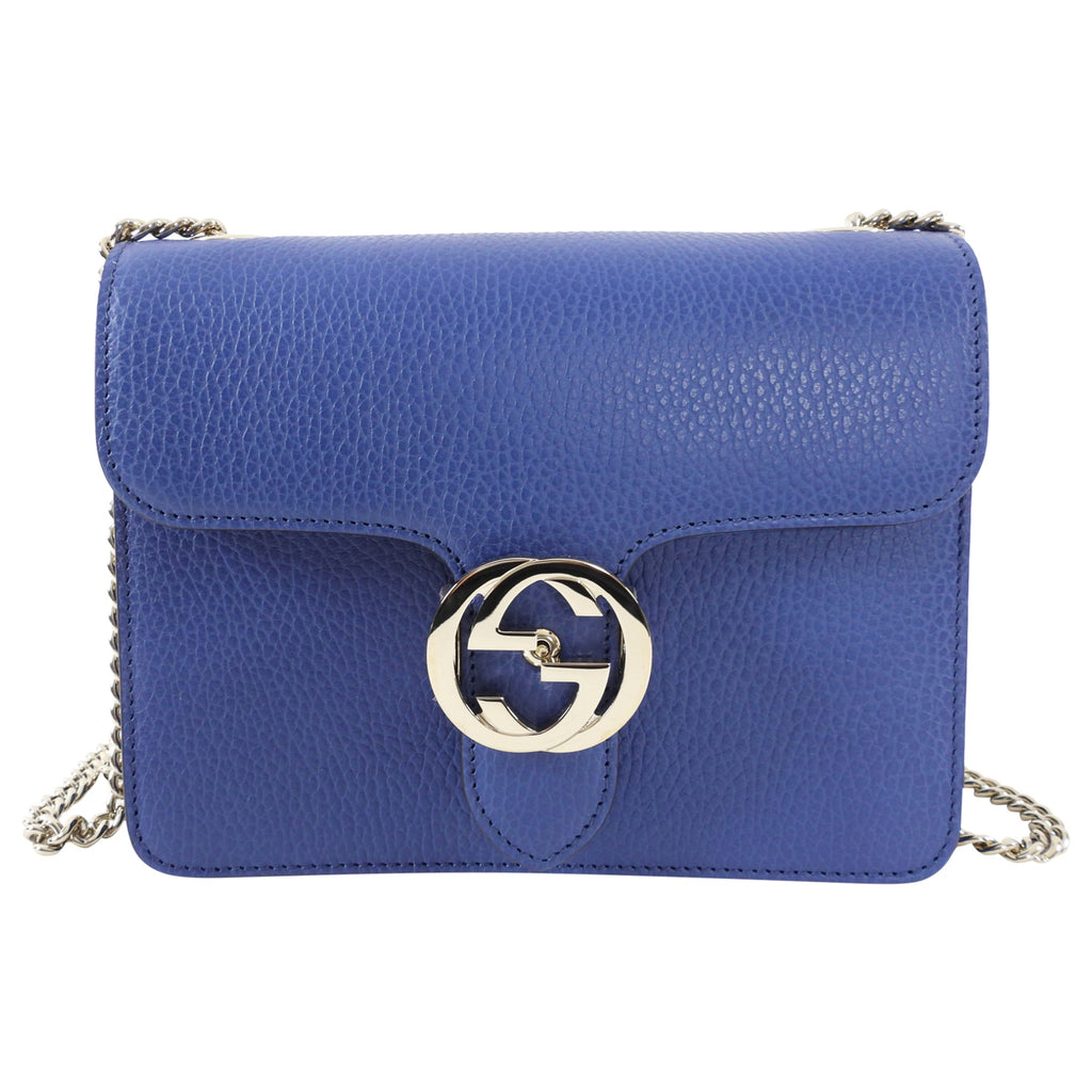 Gucci Blue Leather Small Dollar Interlocking G Chain Flap Bag