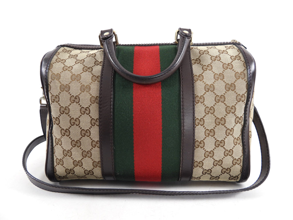 Gucci Brown Monogram Canvas Web Boston Bag