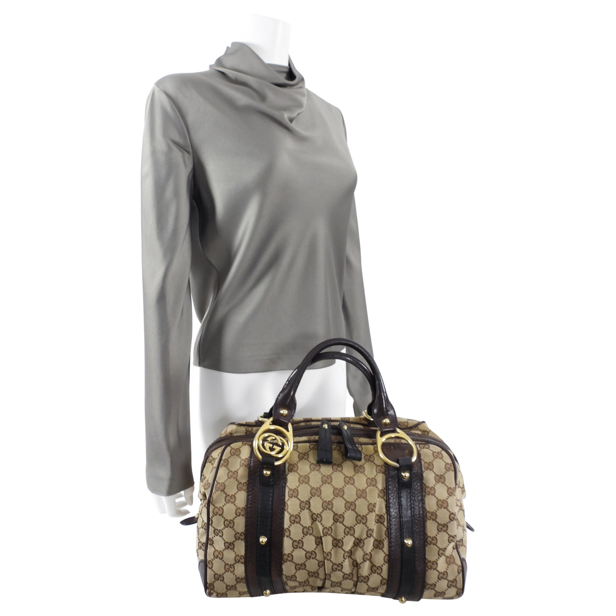 Gucci Monogram Canvas Interlocking Icon Medium Boston Bag