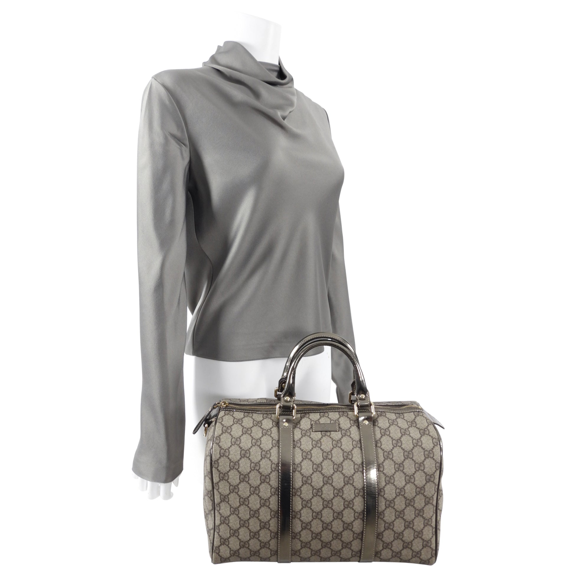 Gucci Monogram Supreme Boston Joy Pewter Bag